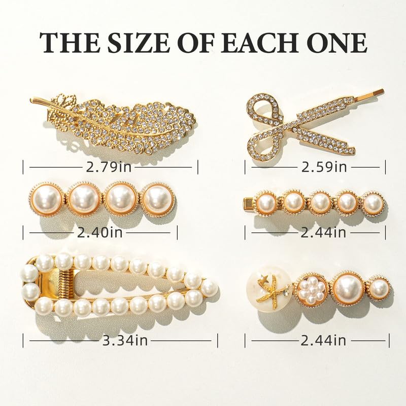 Belicia 6-Piece Pearl Hair Clips Set | Strong Hold Non-Slip Metal Barrettes for Women & Girls | Elegant Hair Accessories for Daily Wear, Weddings & Parties | Perfect Birthday & Valentine's Day Gift (6PCS)