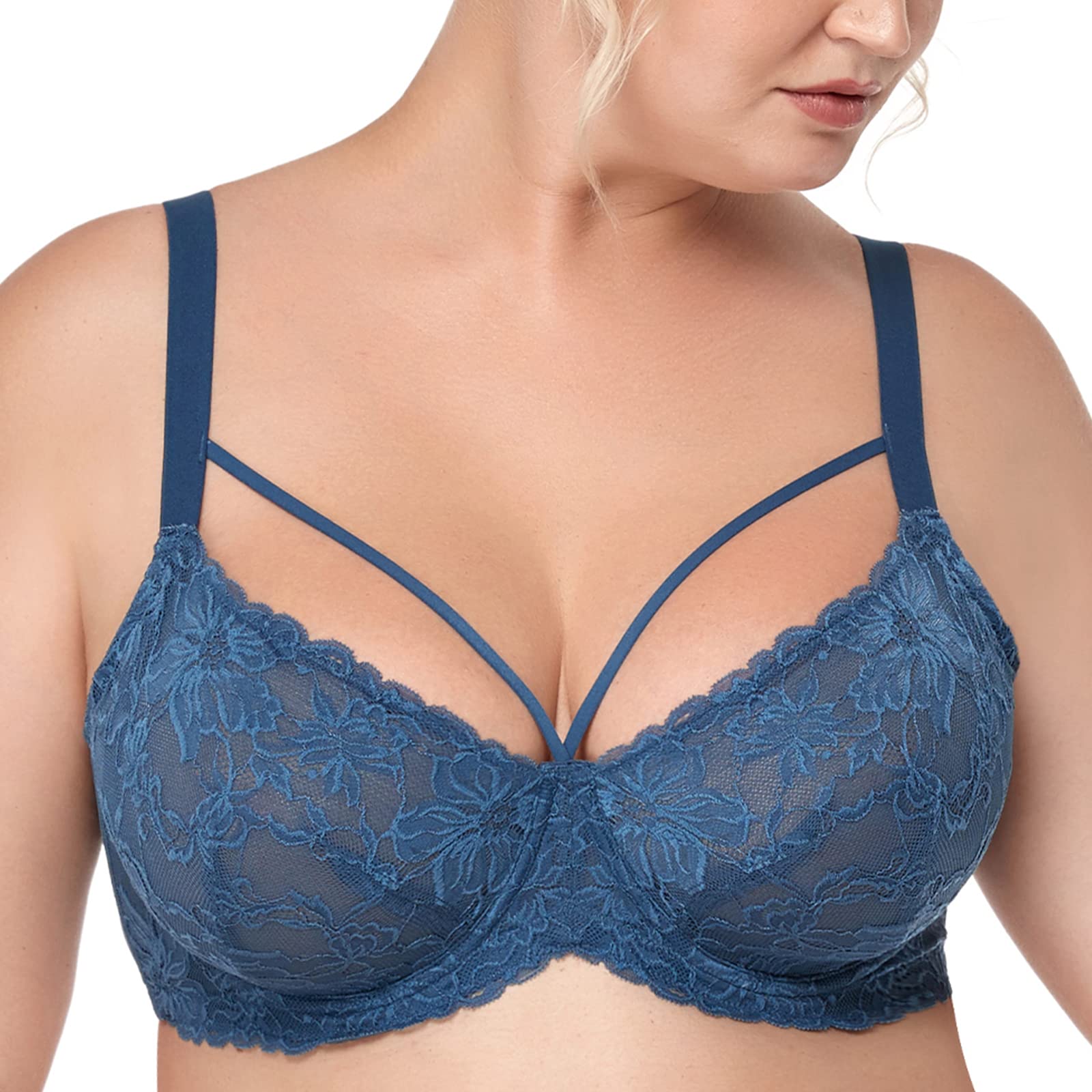 HSIA Women's Minimizer Bra - Unlined, Non-Padded Lace Underwire Bra for Plus Size & Full Figure - Comfortable Everyday Wear & Special Occasions - Black