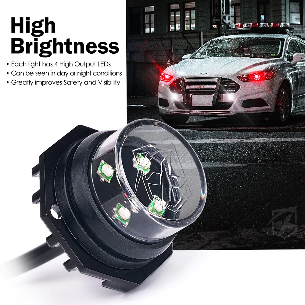 Xprite White & Red LED Hideaway Strobe Lights Kit - 20 Flashing Patterns with Control Panel for Headlights, Taillights & Fog Lights - 8PC Interior Mounting Kit for Emergency Vehicles, Firefighter Cars, Trucks & SUVs - Perfect for Roadside Emergencies, Construction Zones & Security Patrols
