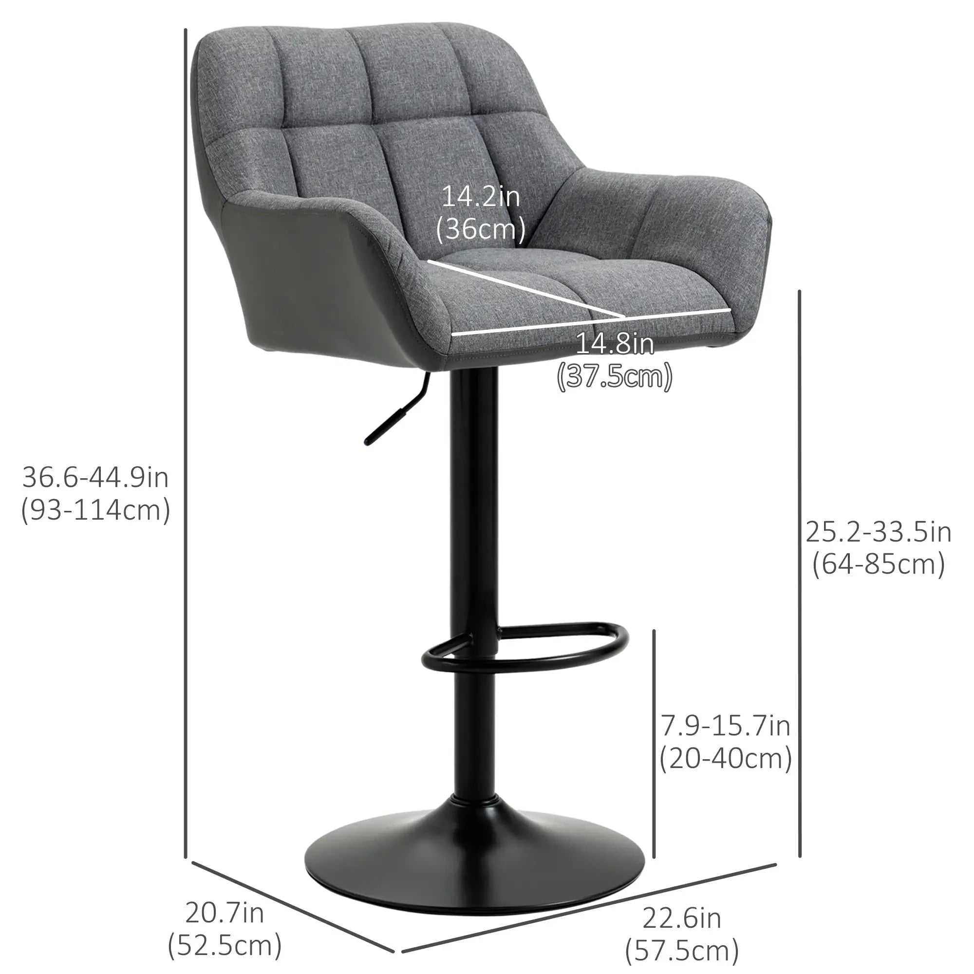 Swivel Adjustable Bar Stools (Set of 2) - Faux Leather & Linen Touch Fabric - 5 Color Options - Perfect for Kitchen Islands, Home Bars & Dining Areas