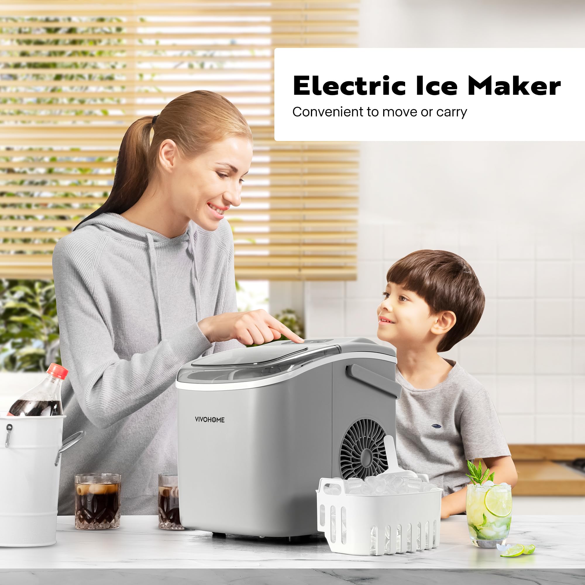 VIVOHOME 26lbs/Day Portable Ice Maker Machine - Compact Countertop Automatic Ice Cube Maker with Self-Cleaning Function, Scoop & 10 Ice Bags - Perfect for Home, Office, RV, Boat & Outdoor Parties (Silver)