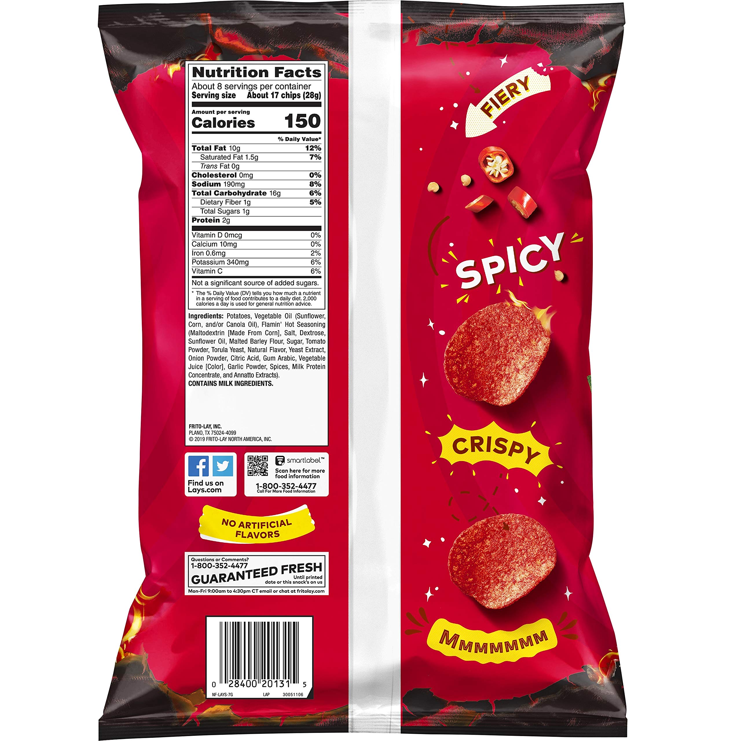 Lay's Flamin' Hot Potato Chips - Spicy Snack, 7.75oz Bag - Perfect for Parties, Movie Nights & On-the-Go Snacking