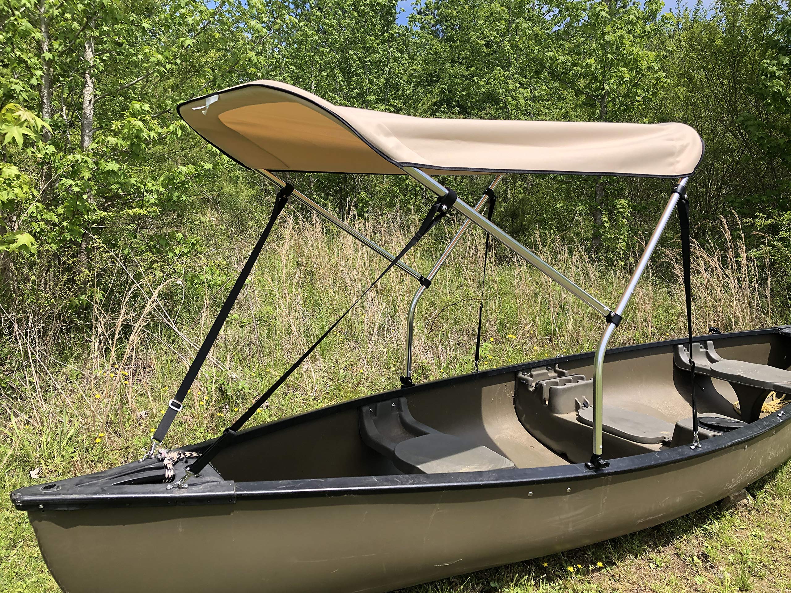 Cypress Rowe Outfitters 2' x 5' Beige Sun Shade Canopy Umbrella for Canoe Kayak - UV & Rain Protection - Perfect for Outdoor Water Sports, Camping, and Beach Trips