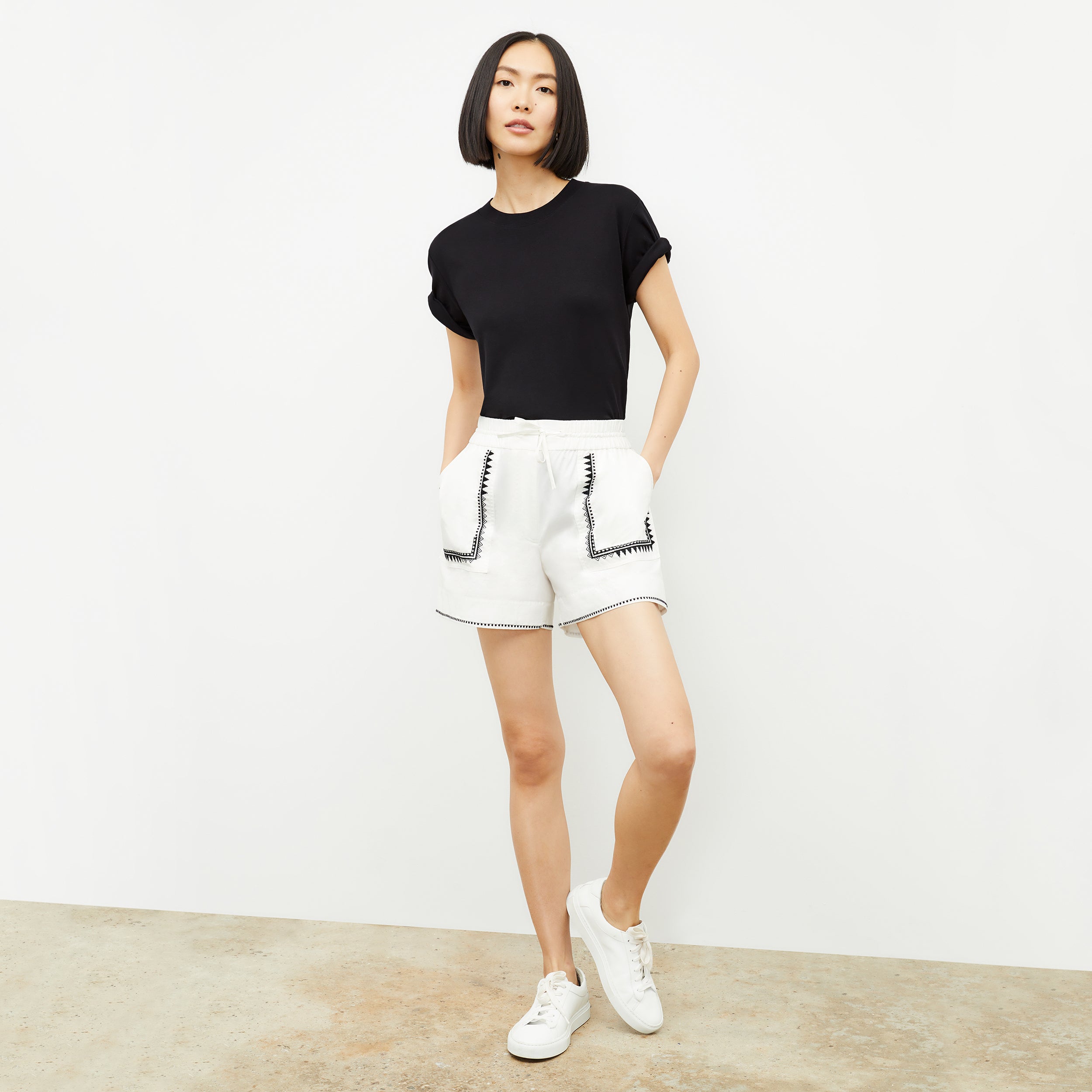 Adina Women's Short Sleeve Poplin Shirt with Embroidery Details - White | Casual Summer Top for Office & Outdoor Activities