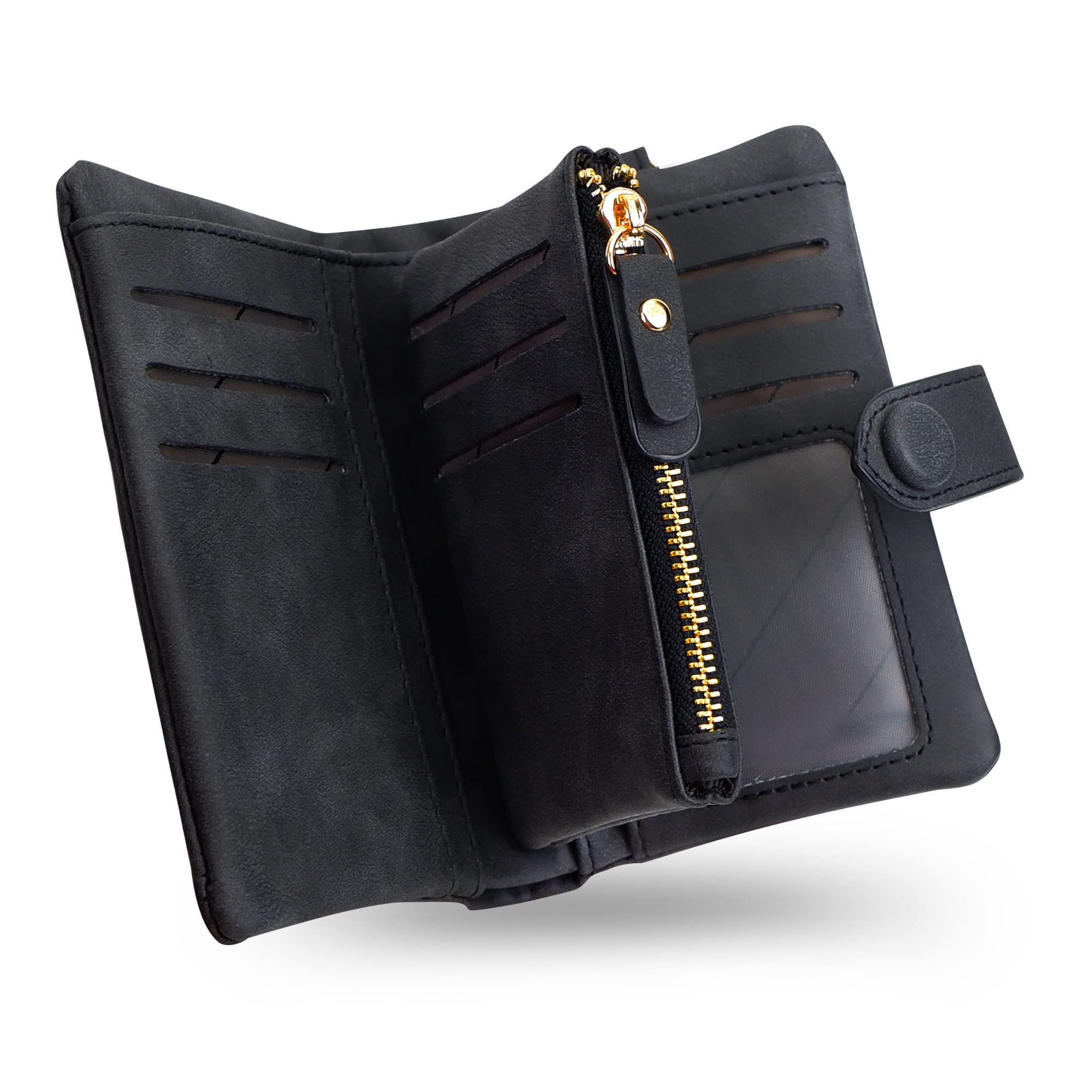 CONISY Small Leather Wristlet Wallet for Women - RFID Blocking Bifold Wallet with ID Window & Zipper Coin Purse | Perfect for Travel, Shopping and Everyday Use