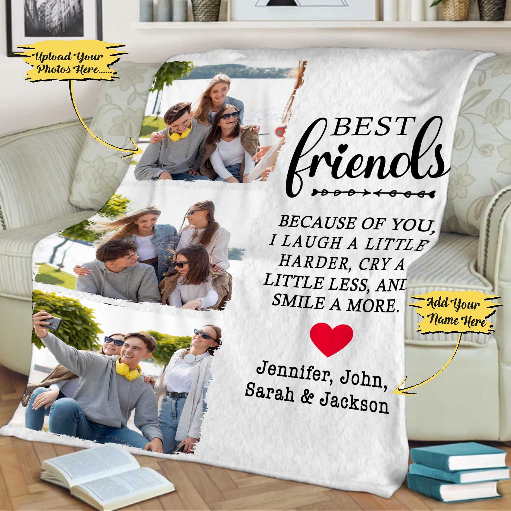 Personalized Photo Name Blanket for Best Friends - Custom Made Ultra-Soft Fleece Blanket Printed in USA - Perfect Gift for Birthdays, Anniversaries & Long-Distance Friendships