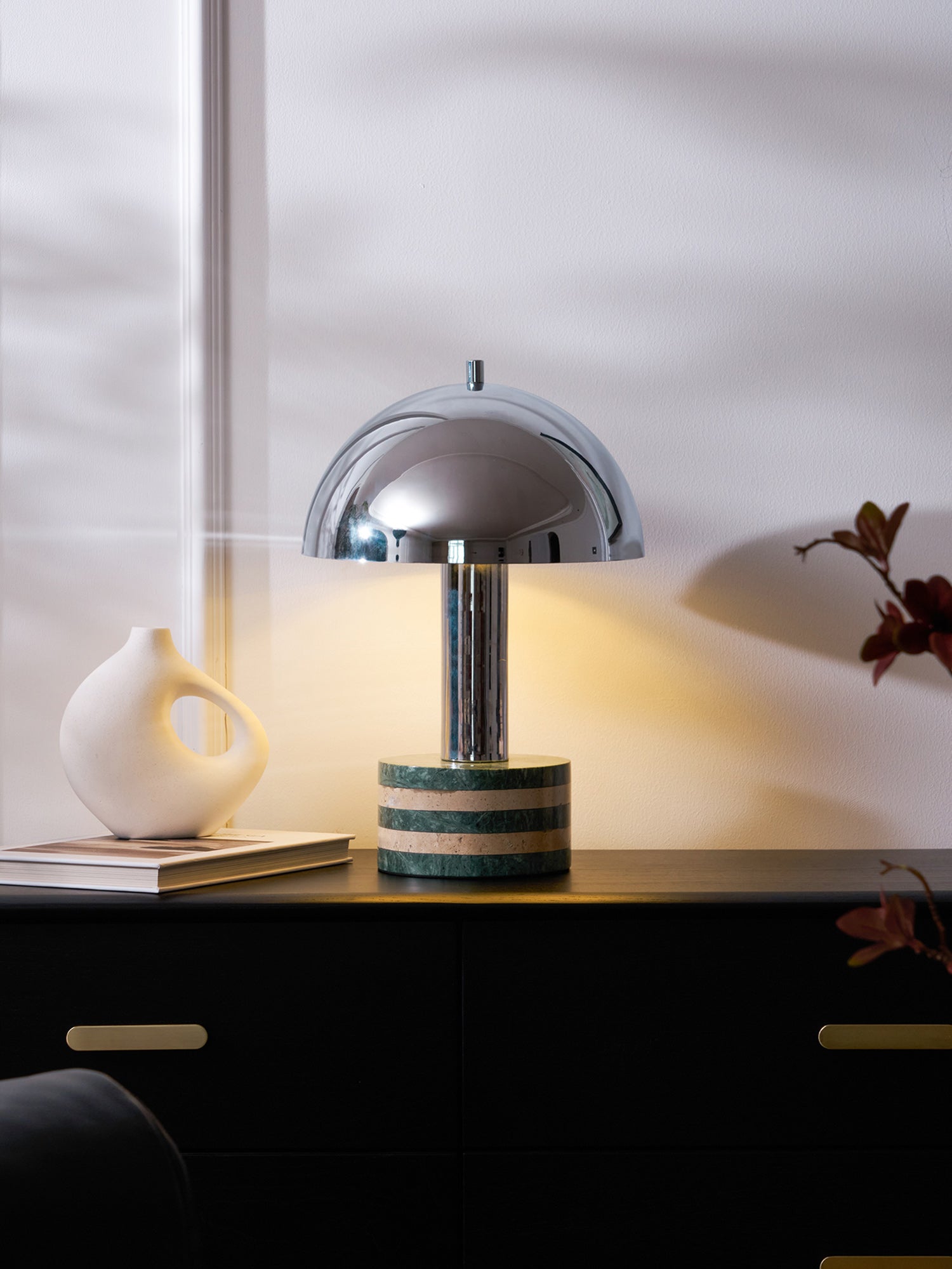 Modern Chrome Table Lamp - Adjustable Brightness LED Desk Light for Home Office, Bedroom & Reading - Stylish Nightstand Lamp with USB Port
