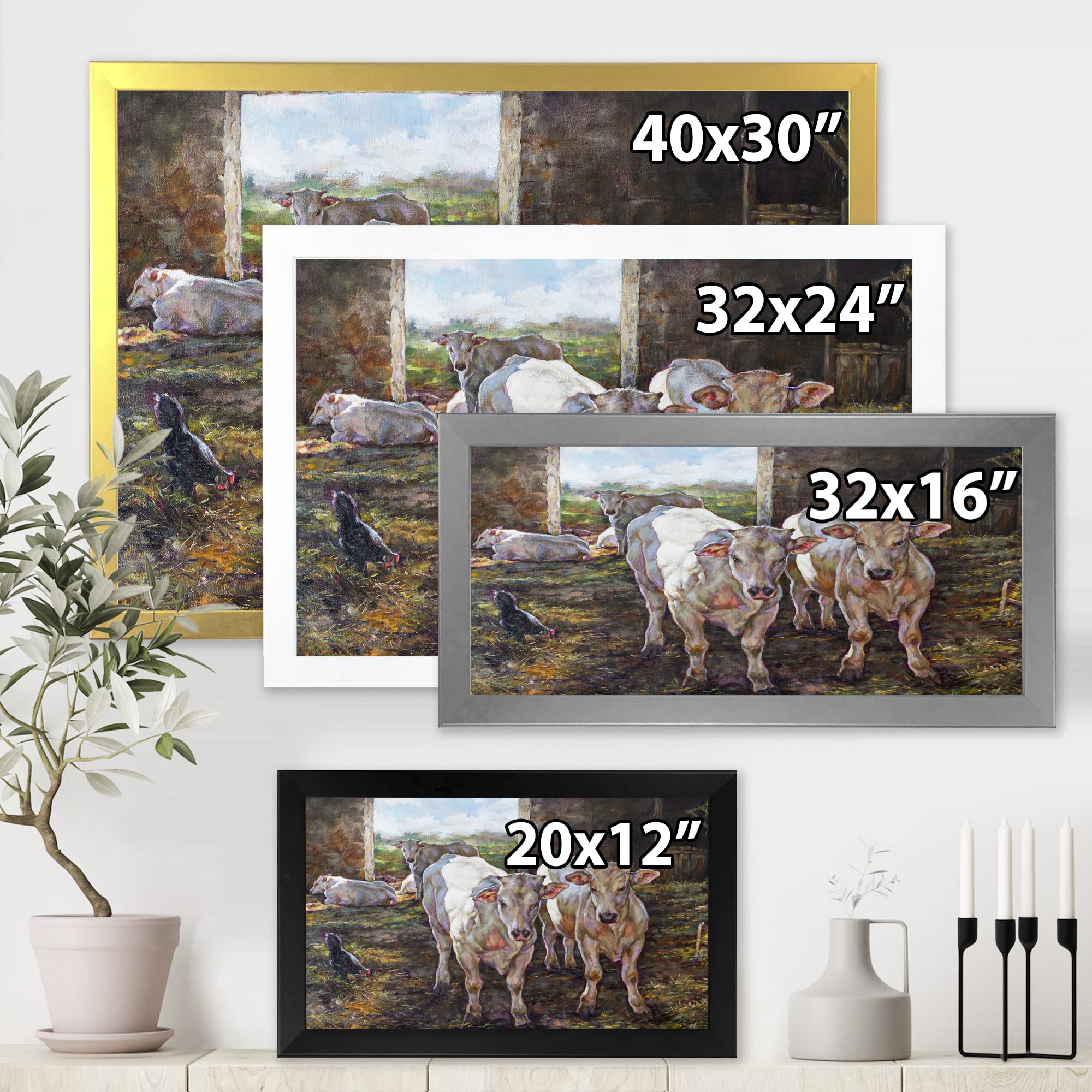 Two Cows in Stable Farmhouse Framed Wall Art - Rustic Countryside Decor for Living Room, Bedroom & Office