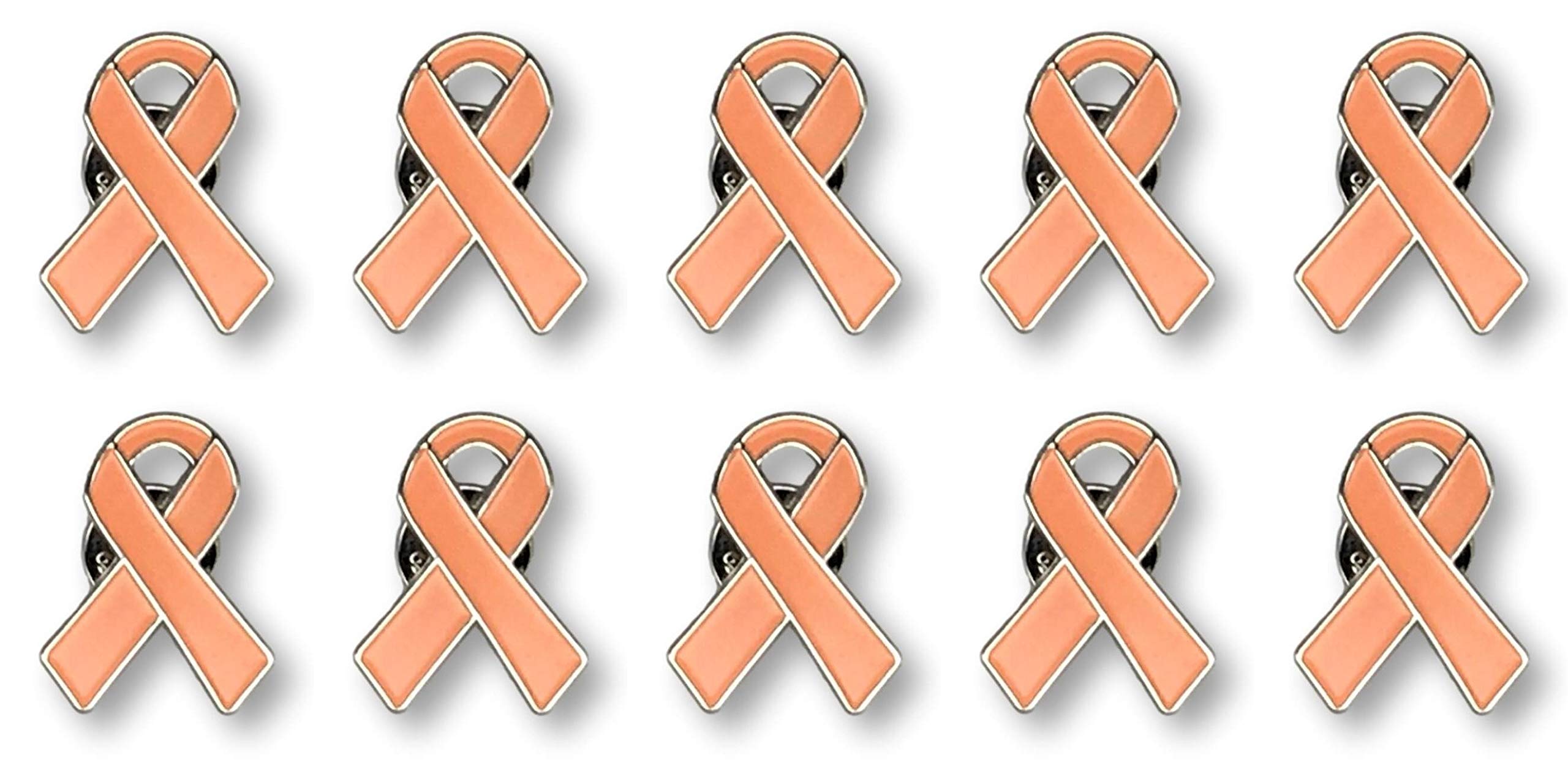 10-Piece Peach Awareness Enamel Ribbon Pins with Metal Clasps - Support Endometrial/Uterine/Vaginal Cancer & Invisible Illness - Perfect for Fundraisers, Awareness Events & Everyday Wear