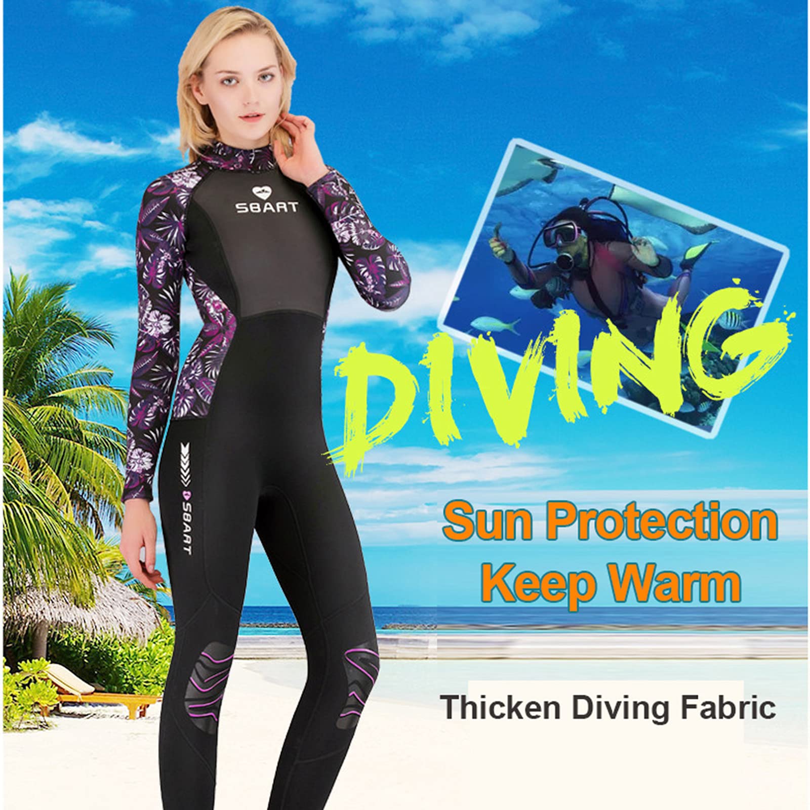 3mm Neoprene Women's Wetsuit - Full Body Scuba Diving Suit with Long Sleeves & Back Zip for Surfing, Swimming & Water Sports | Keep Warm in Cold Water | Perfect for Ocean Adventures, Snorkeling & Beach Activities
