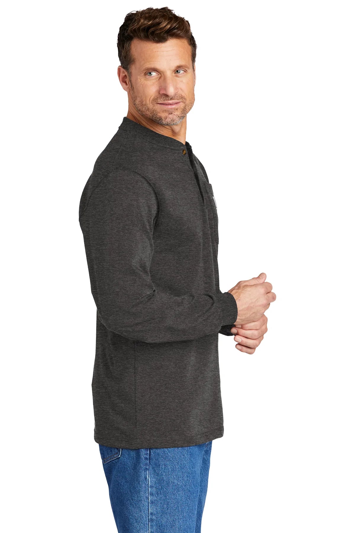 Carhartt Men's Long Sleeve Henley T-Shirt - Carbon Heather Work Shirt for Casual Wear & Outdoor Activities