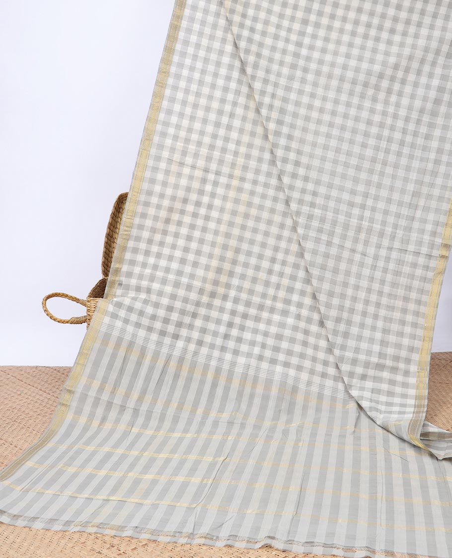 Premium Andhra Cotton Saree with Medium Checks, Self Border & Striped Pallu - Elegant Traditional Indian Attire for Weddings, Festivals & Special Occasions