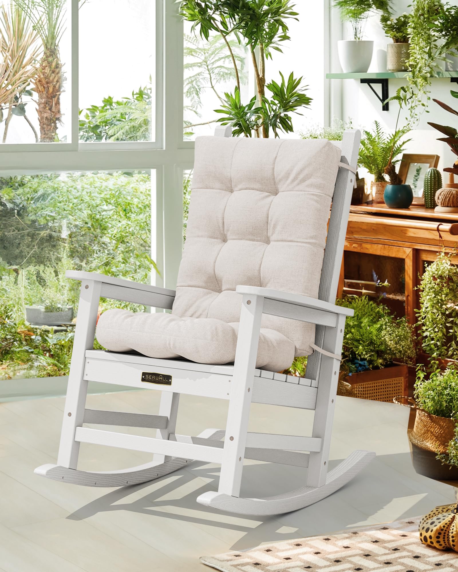 SERWALL Adirondack Chair Cushion Set of 4 - Memory Foam Seat & Back Cushions (Beige) - Outdoor Patio Furniture Cushions for Garden, Deck, Poolside & Porch Relaxation