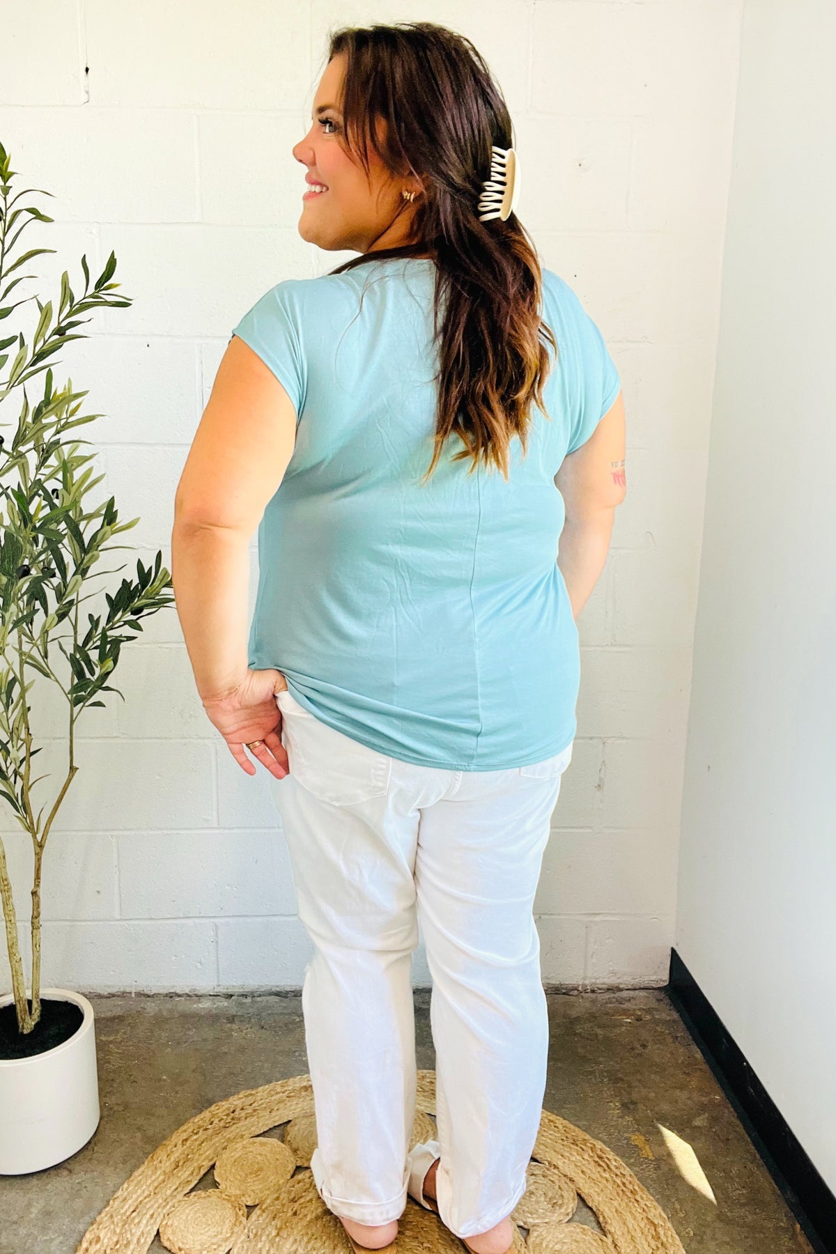 Stylish Aqua Blue Asymmetrical Ruffle Drop Shoulder Modal Blouse for Women | Comfortable & Breathable Summer Top | Perfect for Casual Outings, Beach Vacations & Date Nights