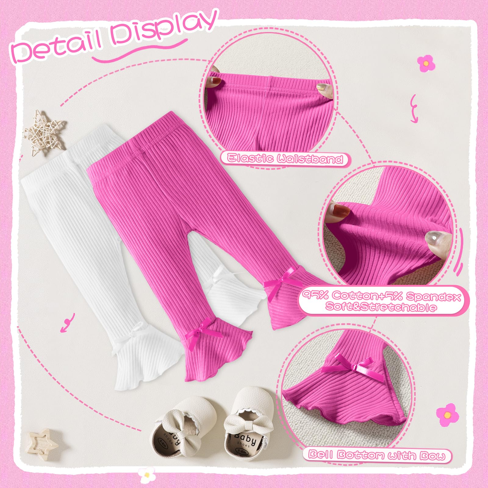 **Soft Ribbed Baby Girl Leggings - 5-Pack Straight Flare Pants for Newborn & Toddler | Bell Bottom Style for Infant Girls | Perfect for Playtime, Daycare & Family Outings**