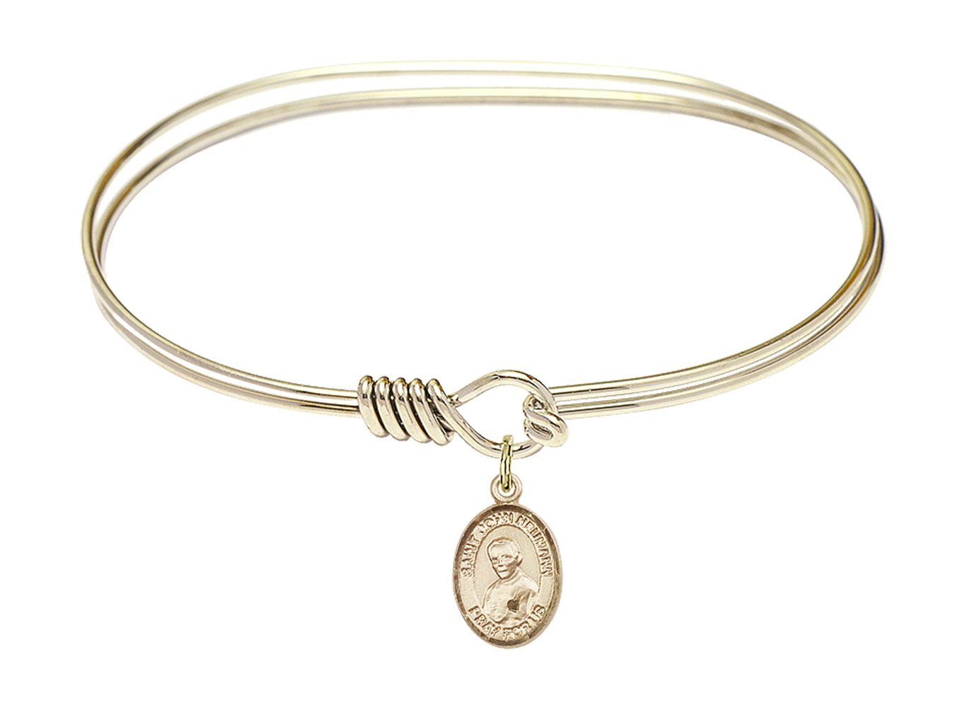 F A Dumont 7 Inch Oval Eye Hook Bangle Bracelet with St. John Neumann Charm - Elegant Religious Jewelry for Women, Perfect for Church, Weddings & Special Occasions