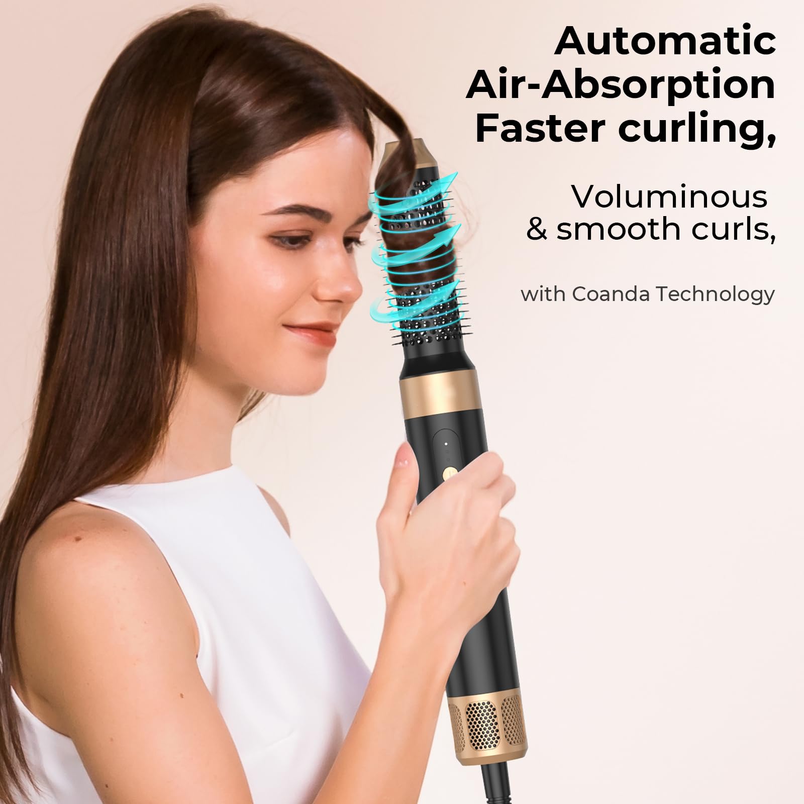 7-in-1 Professional Ionic Hair Dryer Brush & Hot Air Styler - 110,000 RPM Blow Dryer with Auto Curling for Straight, Wavy & Curly Hair | Travel-Friendly Multifunctional Styling Tool for Home & Salon Use