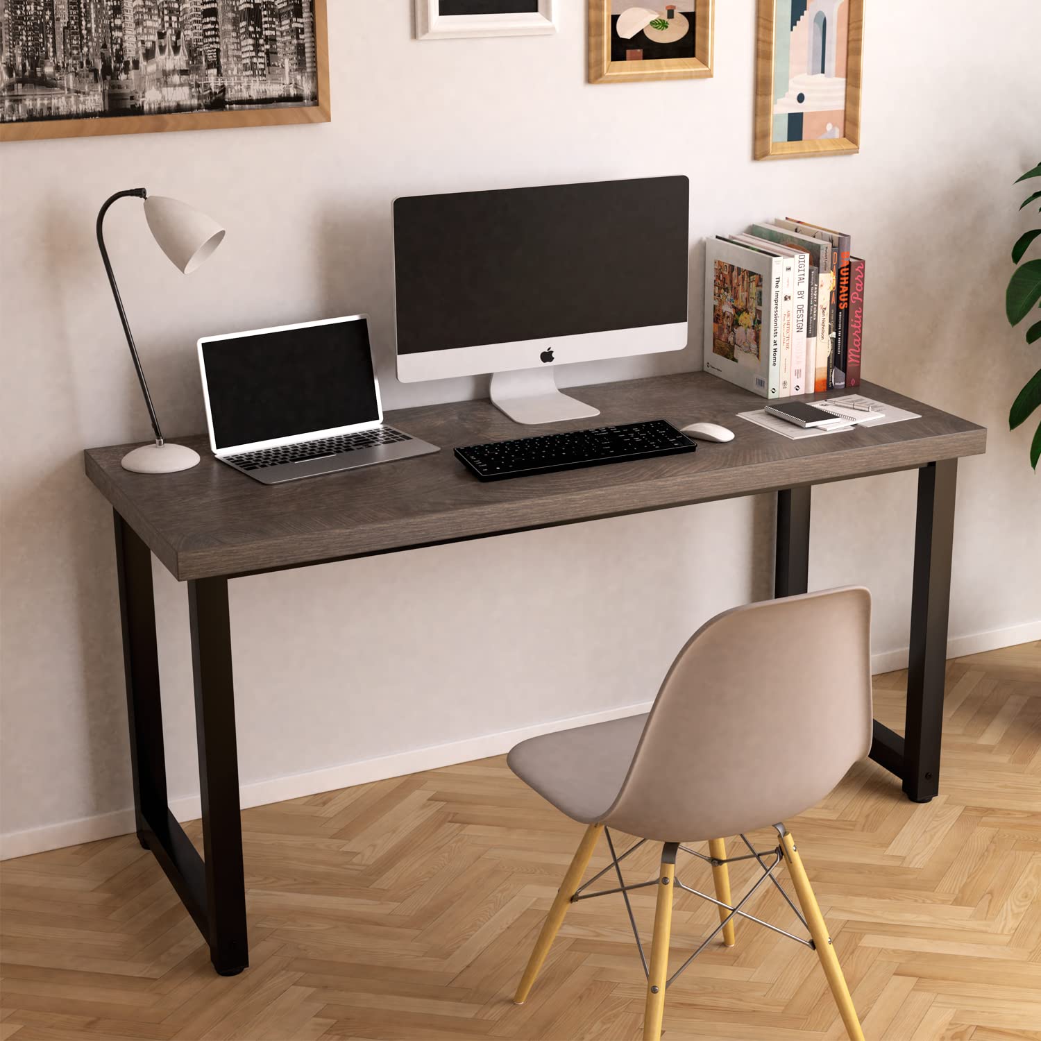 TOPSKY 59 Inch Large Computer Desk for Home Office, 1.88 Inch Thick Sturdy Desktop, Espresso Gray Finish - Perfect for Work, Study, Gaming & Home Office Setup