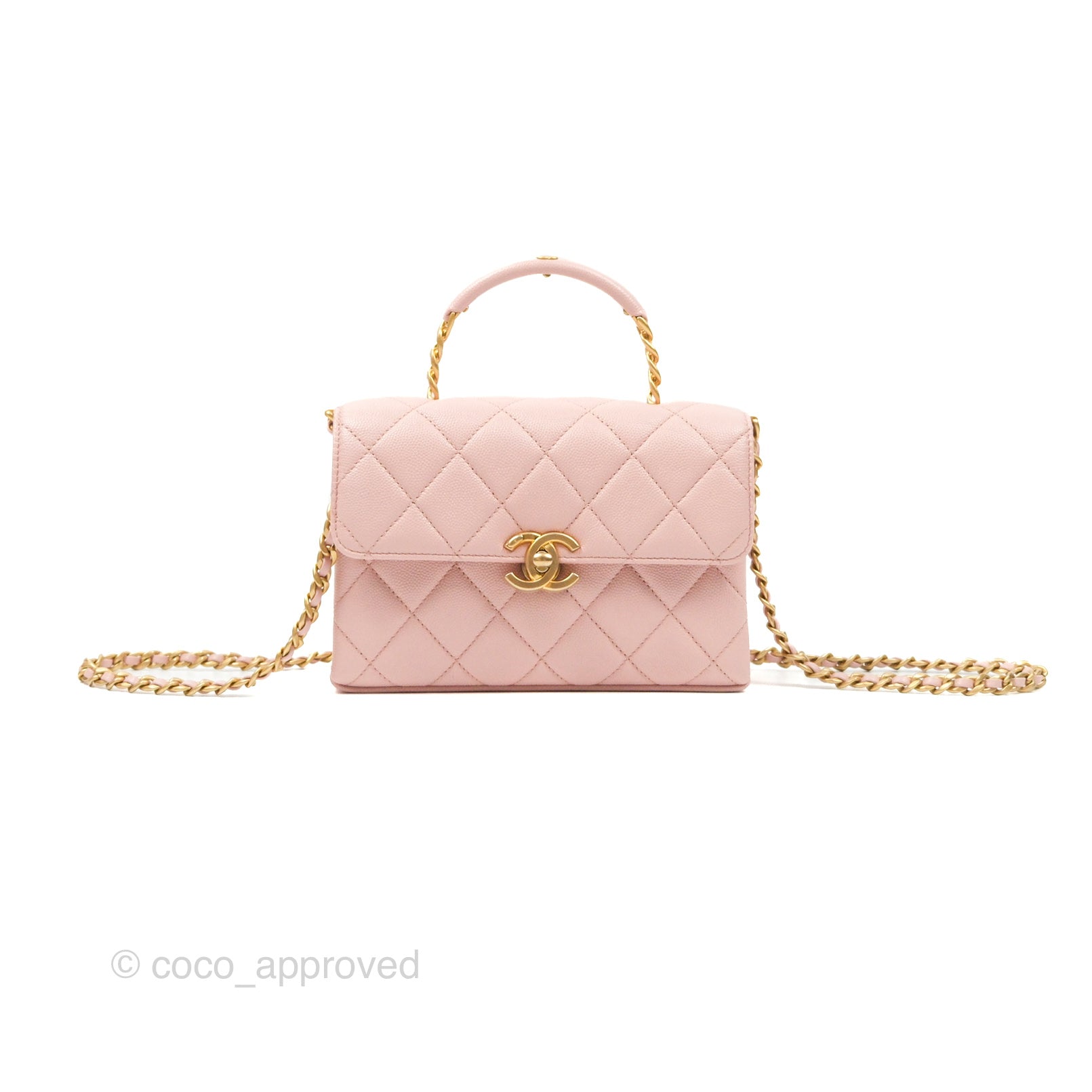 Chanel Carry Me Top Handle Flap Bag Pink Caviar Leather with Aged Gold Hardware - Perfect for Date Night & Special Occasions