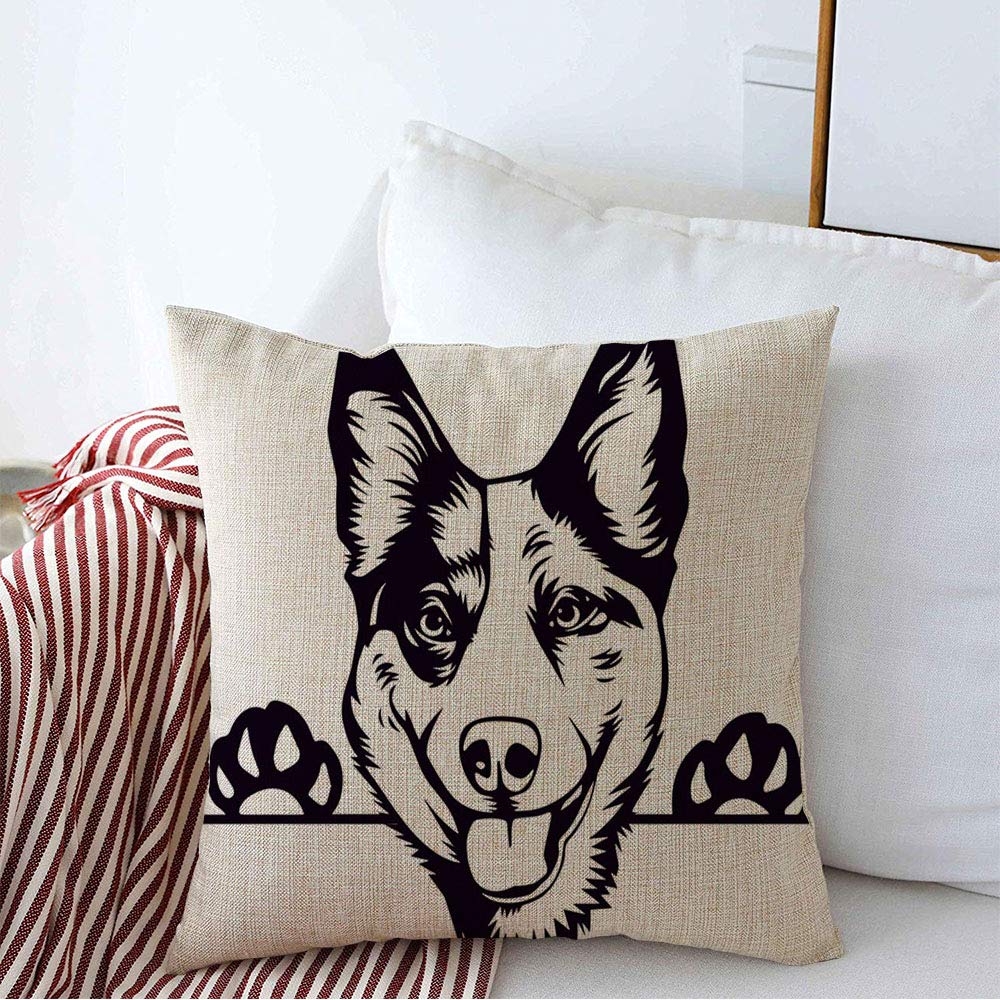 Australian Cattle Dog Pillow Cover - 20x20 Inch Square Linen Cushion Case for Bed, Couch & Car Decor