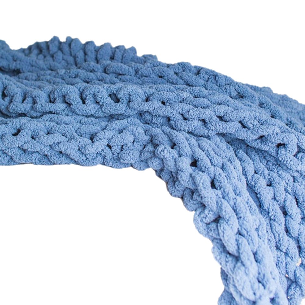 Soft Vegan Chenille Yarn Throw Blanket 47x59 Inches - Chunky Knit Arm Knitting Blanket for Adults & Kids - Cozy Handmade Blanket for Bed, Sofa & Winter Nights