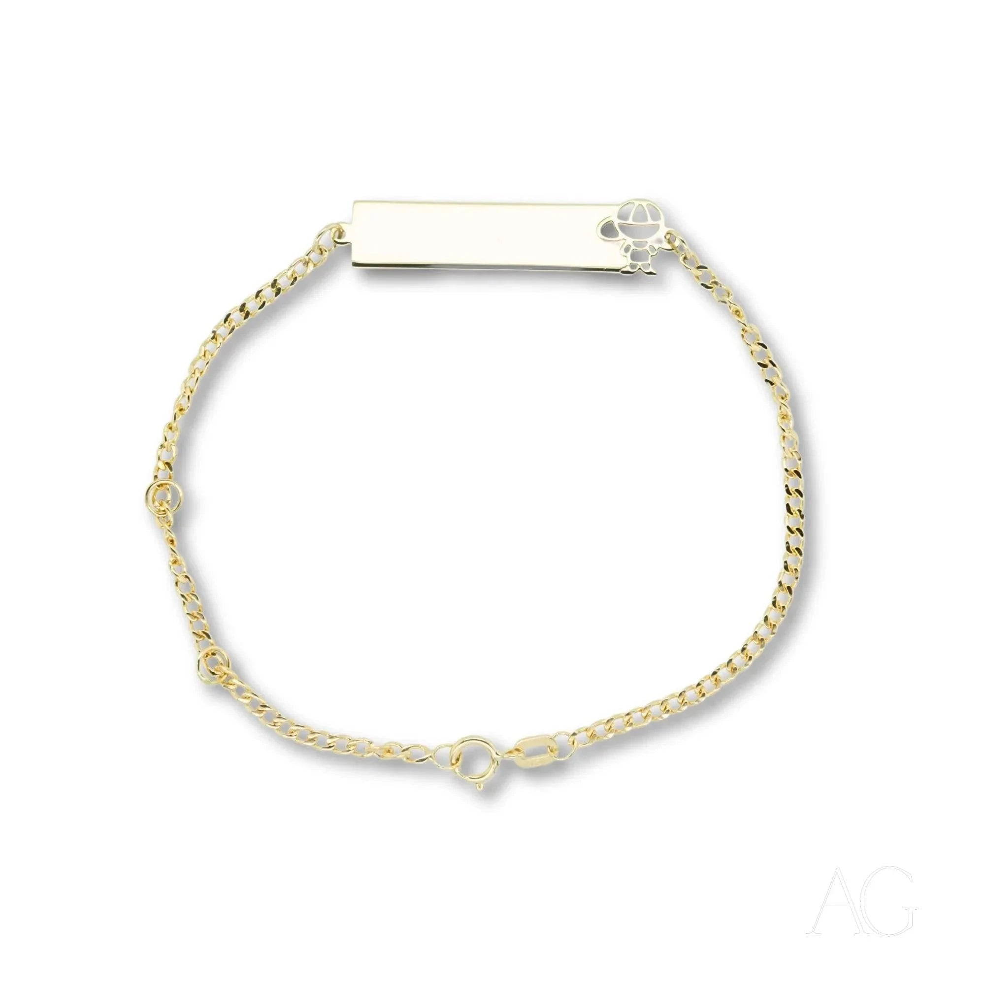18K Yellow Gold Personalized ID Bracelet for Boys - Engraved Name Charm Bracelet for Kids, Gifts for Birthdays, Christenings & Special Occasions
