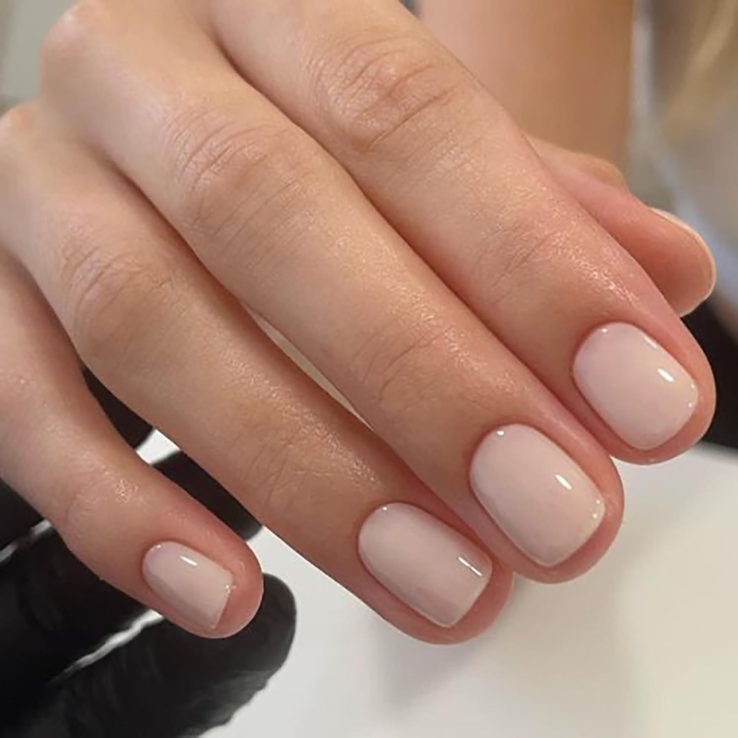 24Pcs Short Square Press On Nails - Milk White Acrylic Fake Nails with Glossy Designs, Full Cover Glue On Artificial Nails for Women & Girls - Perfect for Parties, Weddings, and Daily Wear