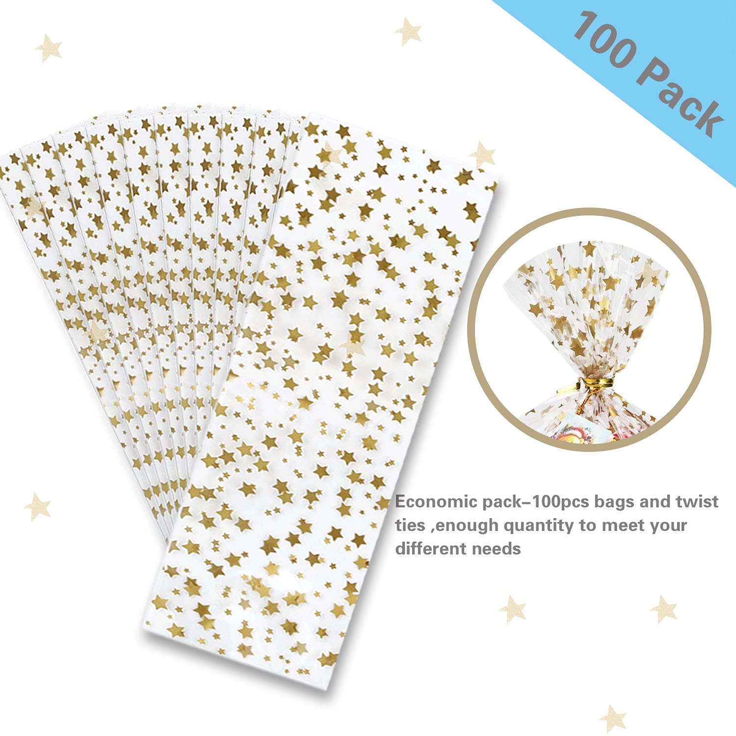 100 Pcs Gold Star Printed 3