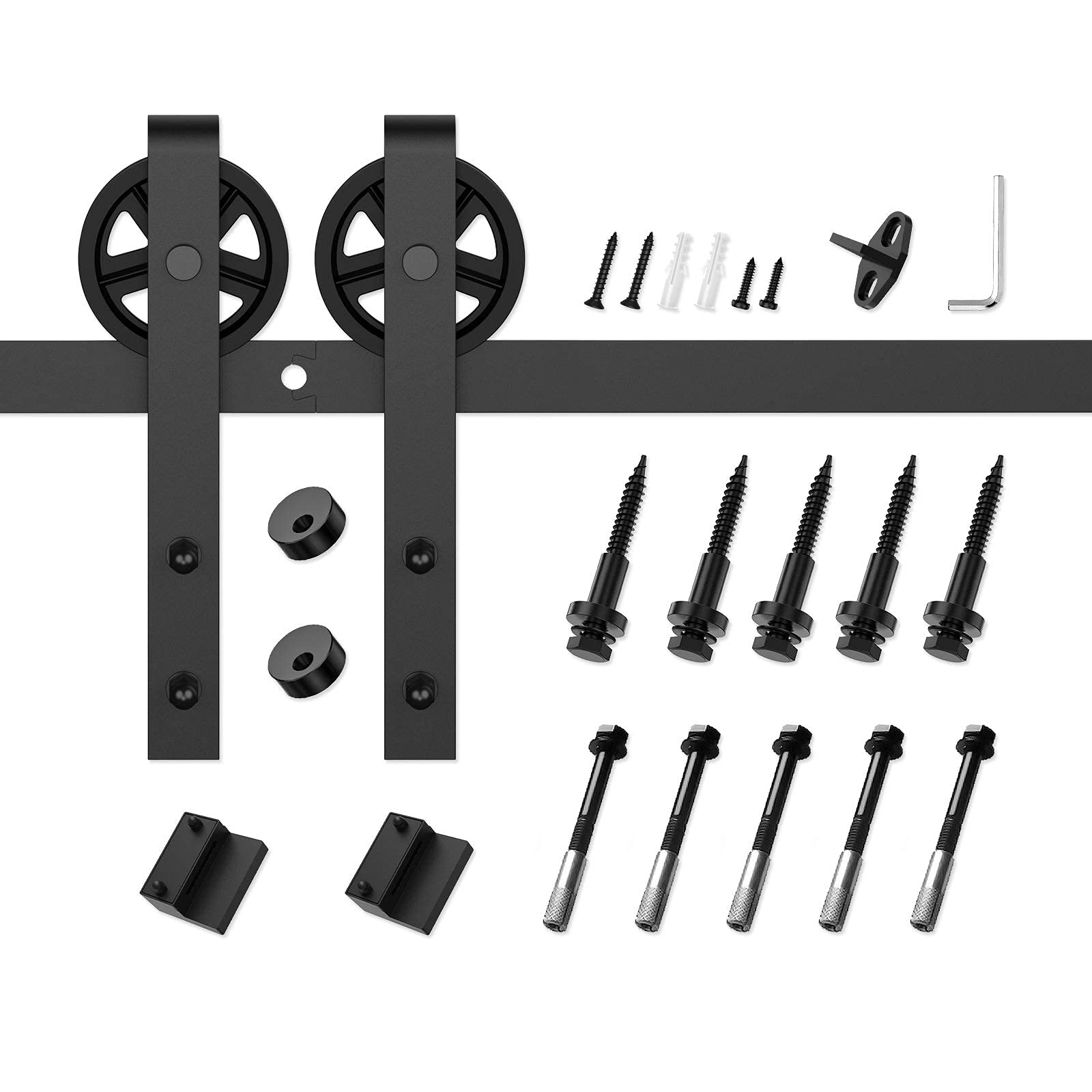 8FT Heavy Duty Sliding Barn Door Hardware Kit - Industrial Big Wheel J Hangers for Wood Single Doors (Fits 1 3/8