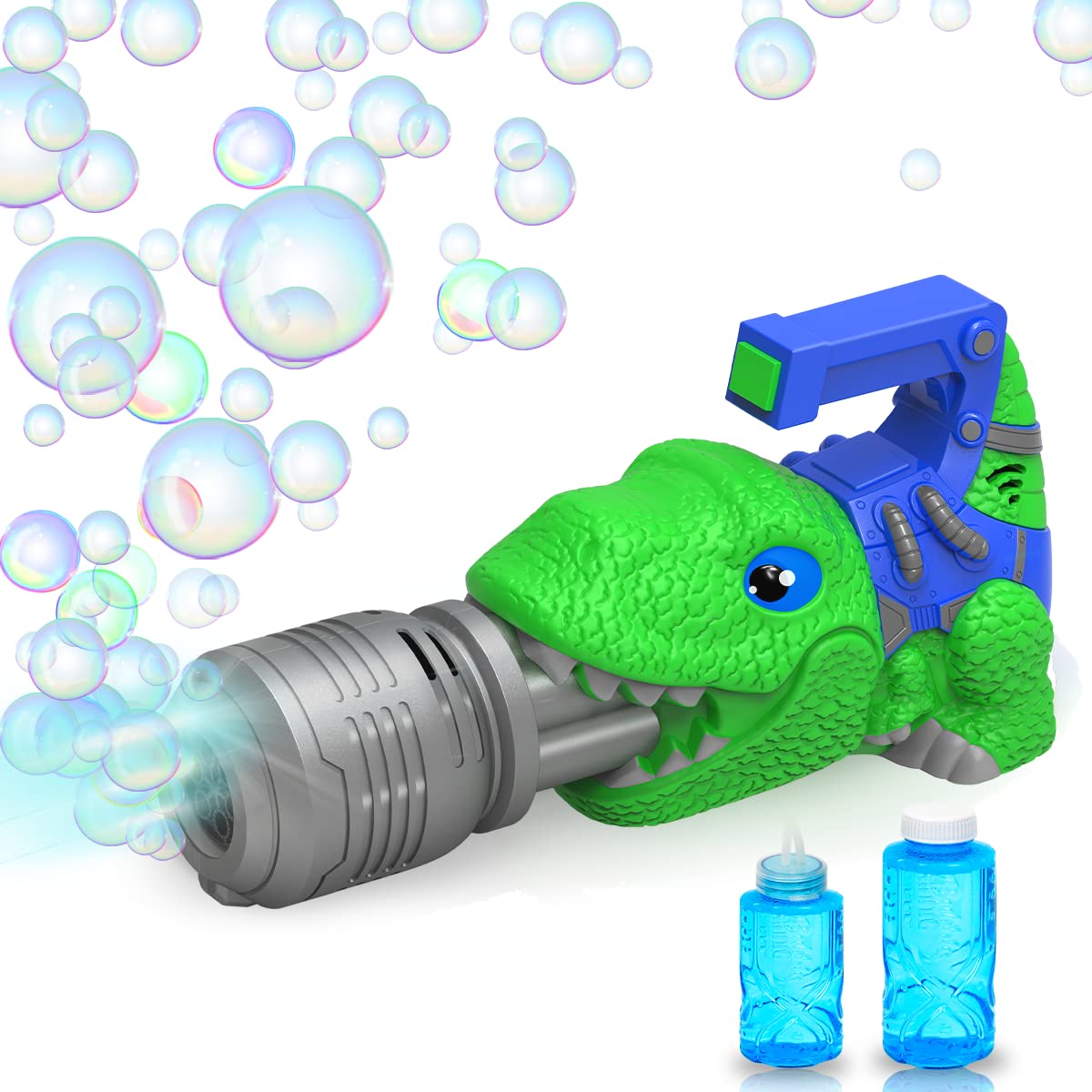 MOONMINI Electric Dinosaur Bubble Machine for Kids - Automatic Bubble Blower Gun with LED Lights & Music - Battery Powered Bubble Maker Toy for Indoor Outdoor Birthday Parties, Summer Play, Backyard Fun, Park Activities