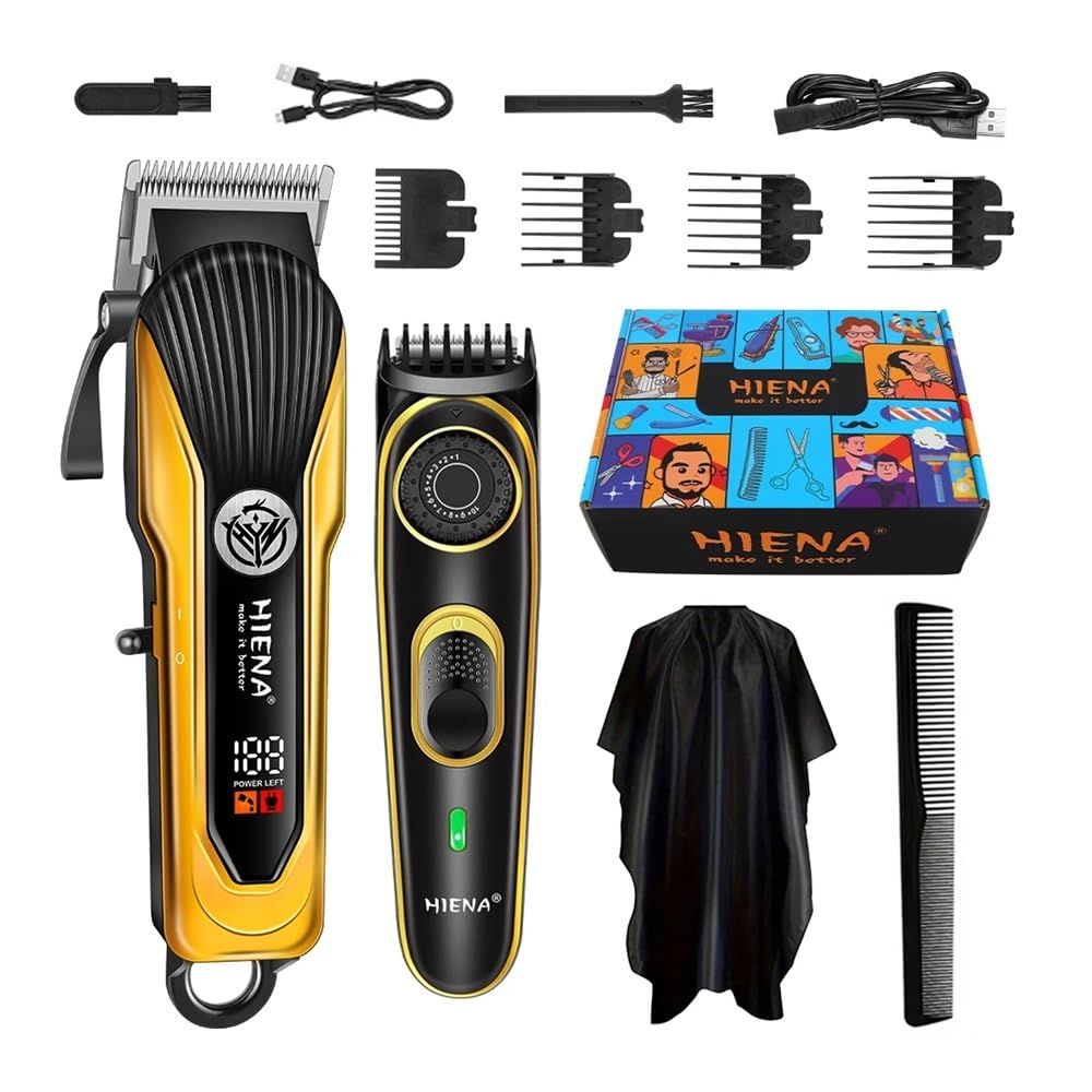 Professional Barber Hair Clipper Set - 2 Piece USB Rechargeable Hair Cutting Machine with Knob Adjustment for Men & Women | Perfect for Home Haircuts, Salon Styling & DIY Grooming (Gold)