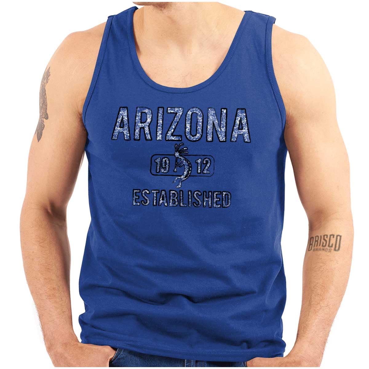 Vintage Arizona Kokopelli Stencil Distressed Tank Top - Unisex Graphic Tee for Men & Women | Casual Wear, Music Festivals & Boho Style