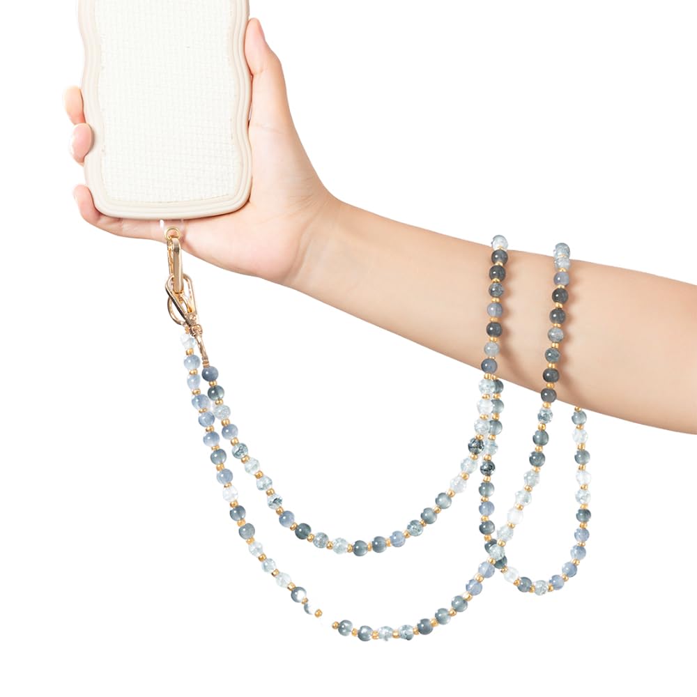 Universal Acrylic Beads Phone Lanyard - 120cm Adjustable Crossbody Strap with Tether Tab for iPhone, Samsung & Most Smartphones | Perfect for Hands-Free Use While Shopping, Traveling or Working