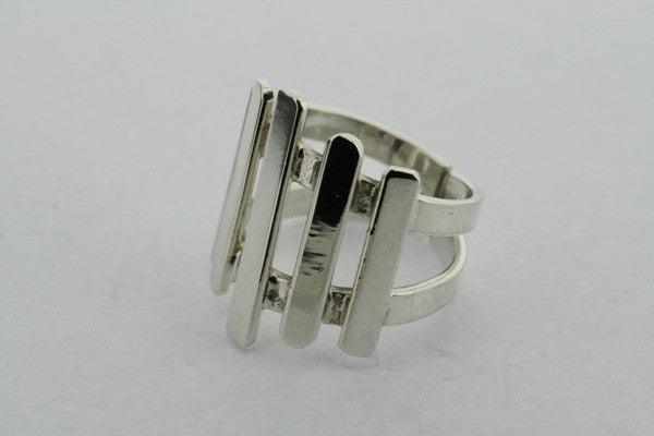 5 Bar Sterling Silver Deco Ring for Women - Elegant Stackable Vintage Jewelry for Everyday Wear & Special Occasions