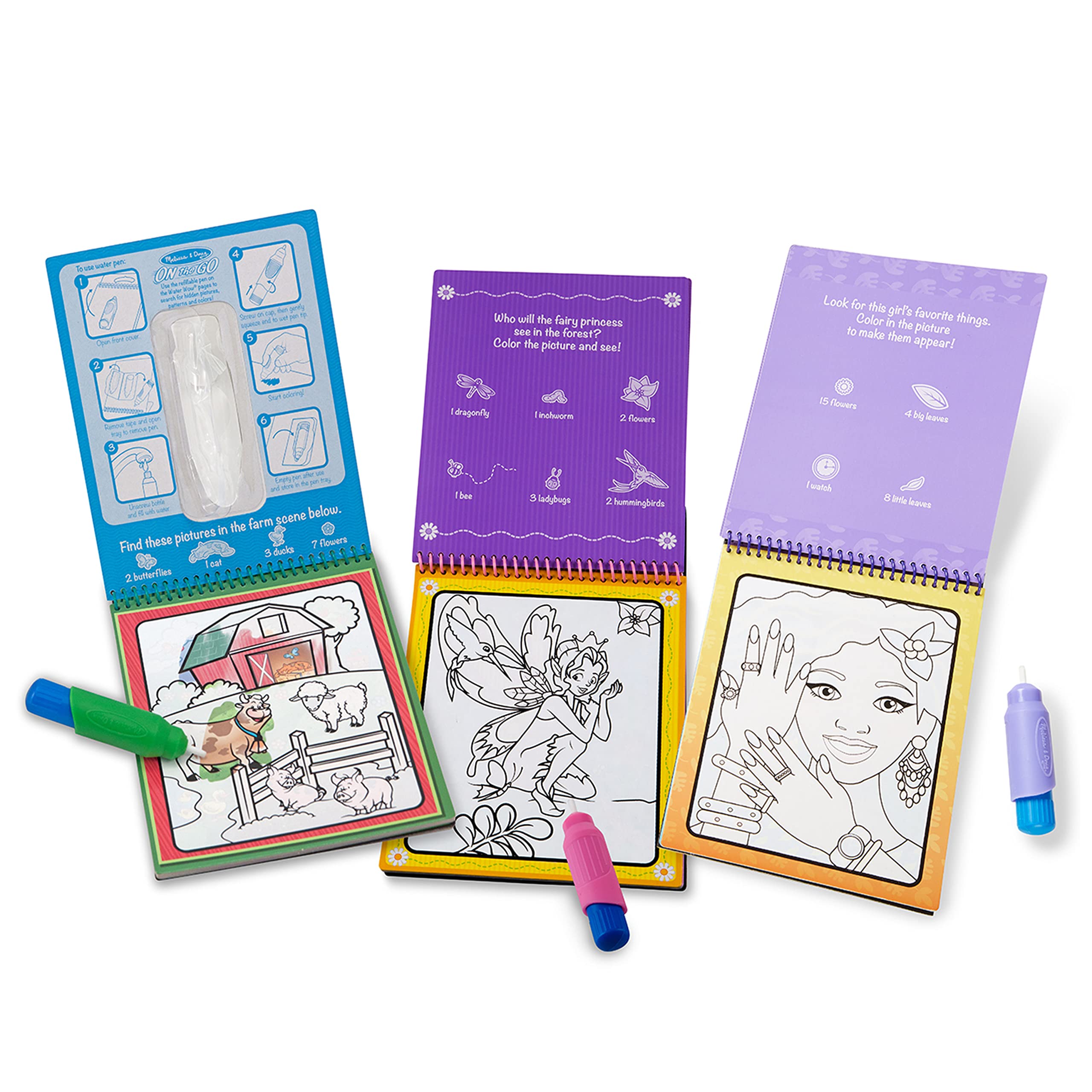 Melissa & Doug On the Go Water Wow! Reusable Water-Reveal Activity Pads 3-Pack - Makeup, Fairy Tales & Animals | Travel Toys, Party Favors & Stocking Stuffers | Mess-Free Coloring Books for Kids Ages 3+ | Perfect for Road Trips, Airplane Travel & Quiet Time Activities
