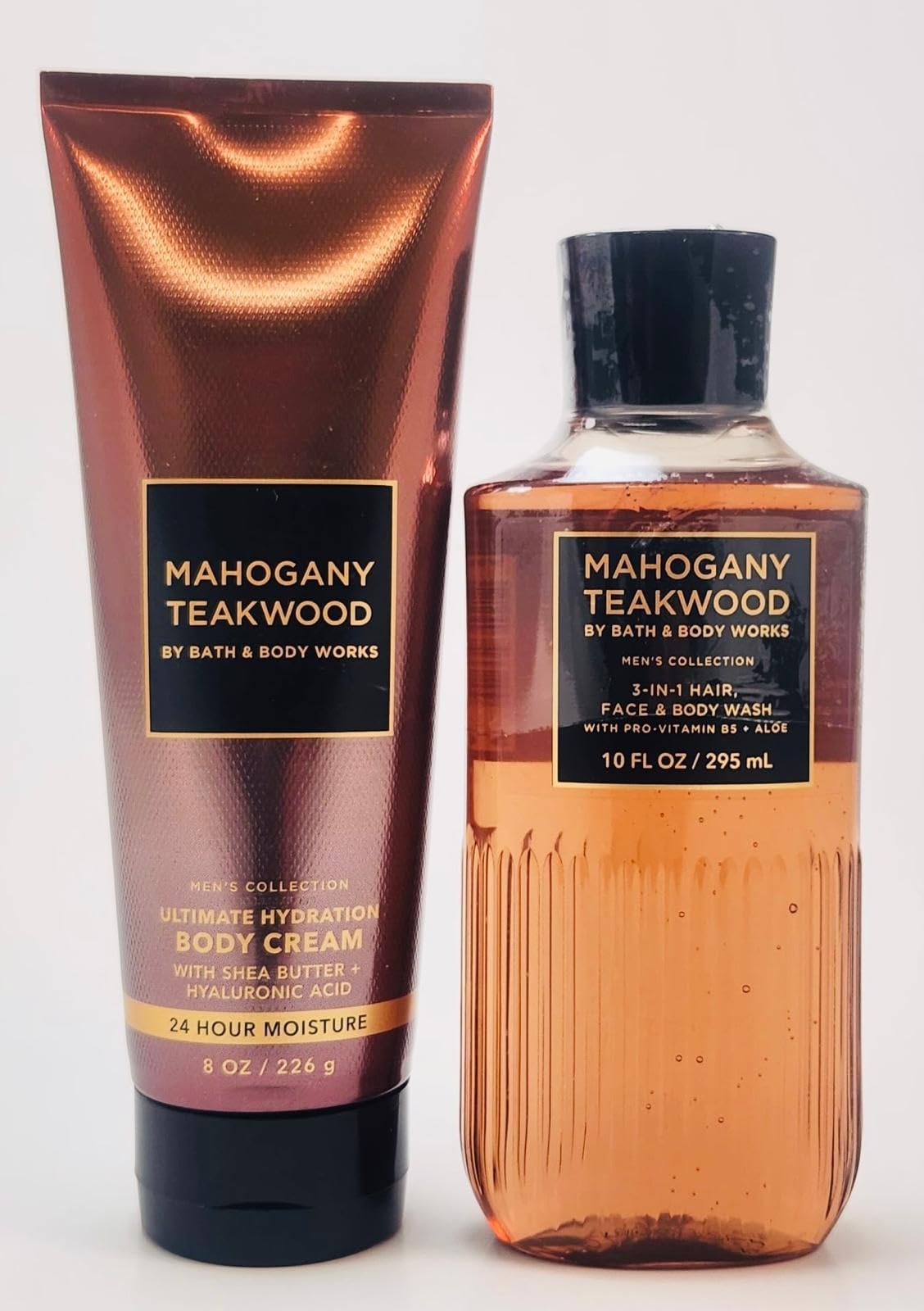 Mahogany Teakwood Men's Grooming Set - 8 Oz Hydrating Body Cream & 10 Fl Oz 3-in-1 Hair Face Body Wash | Moisturizing Skincare & Shower Essentials for Men | Perfect for Daily Use, Travel & Gym