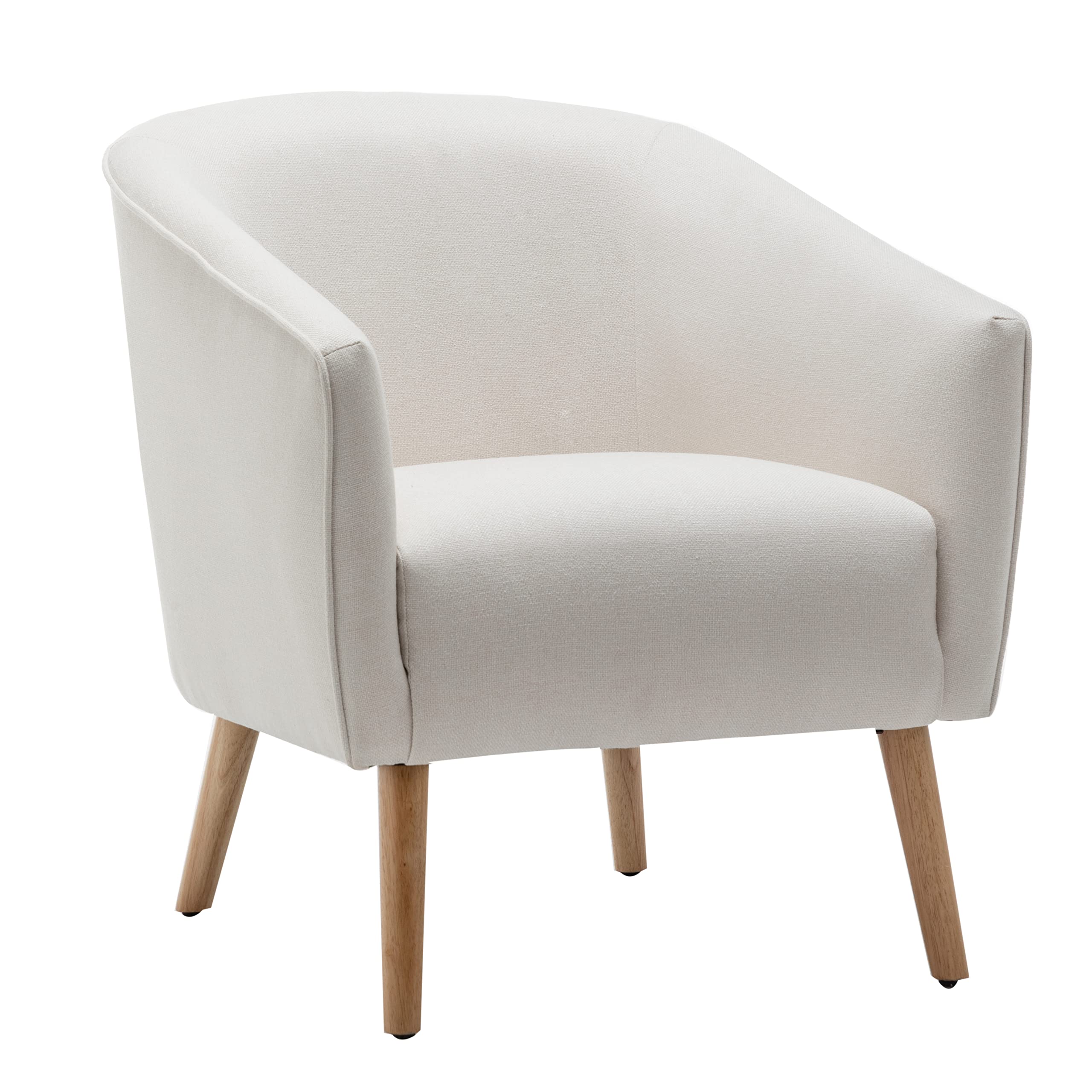 Mid-Century Modern Barrel Accent Chair with Tapered Legs - Cream Fabric Upholstered Lounge Chair for Living Room, Bedroom & Office - Stylish Comfortable Seating for Relaxing & Reading