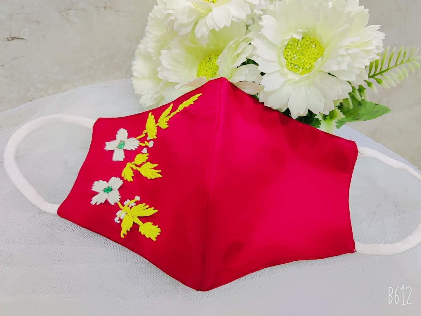 SudhasagarHouse | Hand Embroidered Cotton Face Mask for Women - 100% Breathable Reusable Washable Fashion Mask - Stylish Designer Wedding & Party Accessory - Perfect for Special Occasions, Bridal Events and Daily Fashion Protection