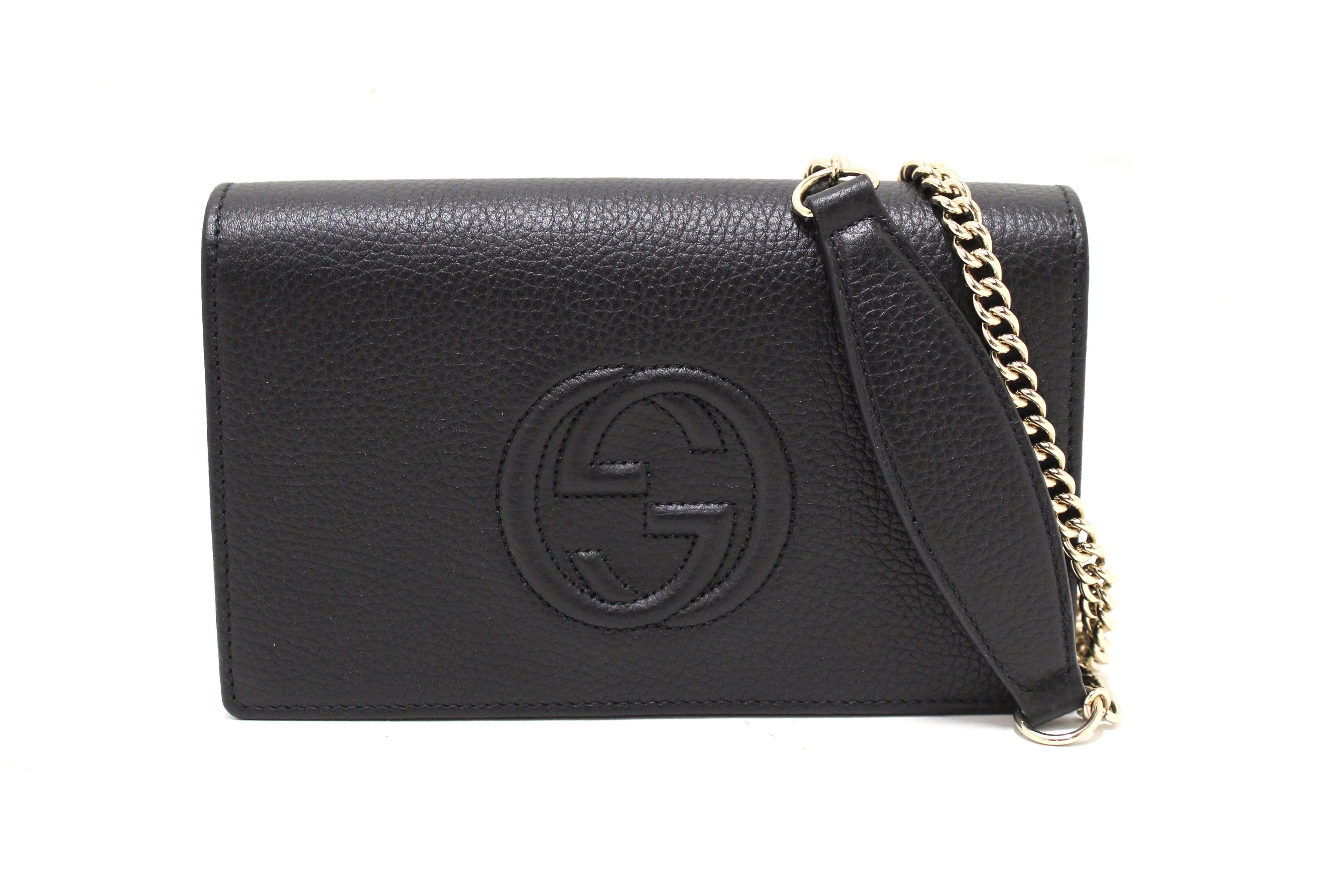 Authentic NEW Gucci Black Soho Disco Leather Wallet On Chain Crossbody Bag for Women - Luxury Designer Shoulder Purse for Evening Parties, Date Night & Travel Accessories