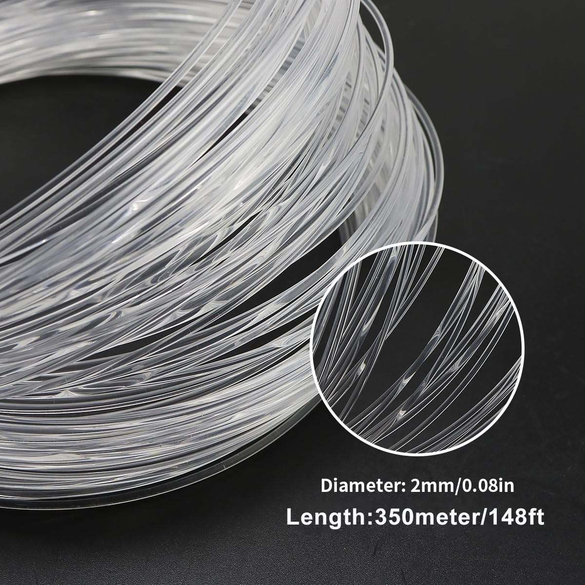AZIMOM PMMA 0.08in(2mm) 1148ft(350Meter) End Glow Fiber Optic Cable Roll - Premium Plastic Optical Fiber for Star Ceiling Kits, DIY Starlight Decor, Twinkle Sky Headliner - Perfect for Bedroom, Theater, and Home Decoration Projects