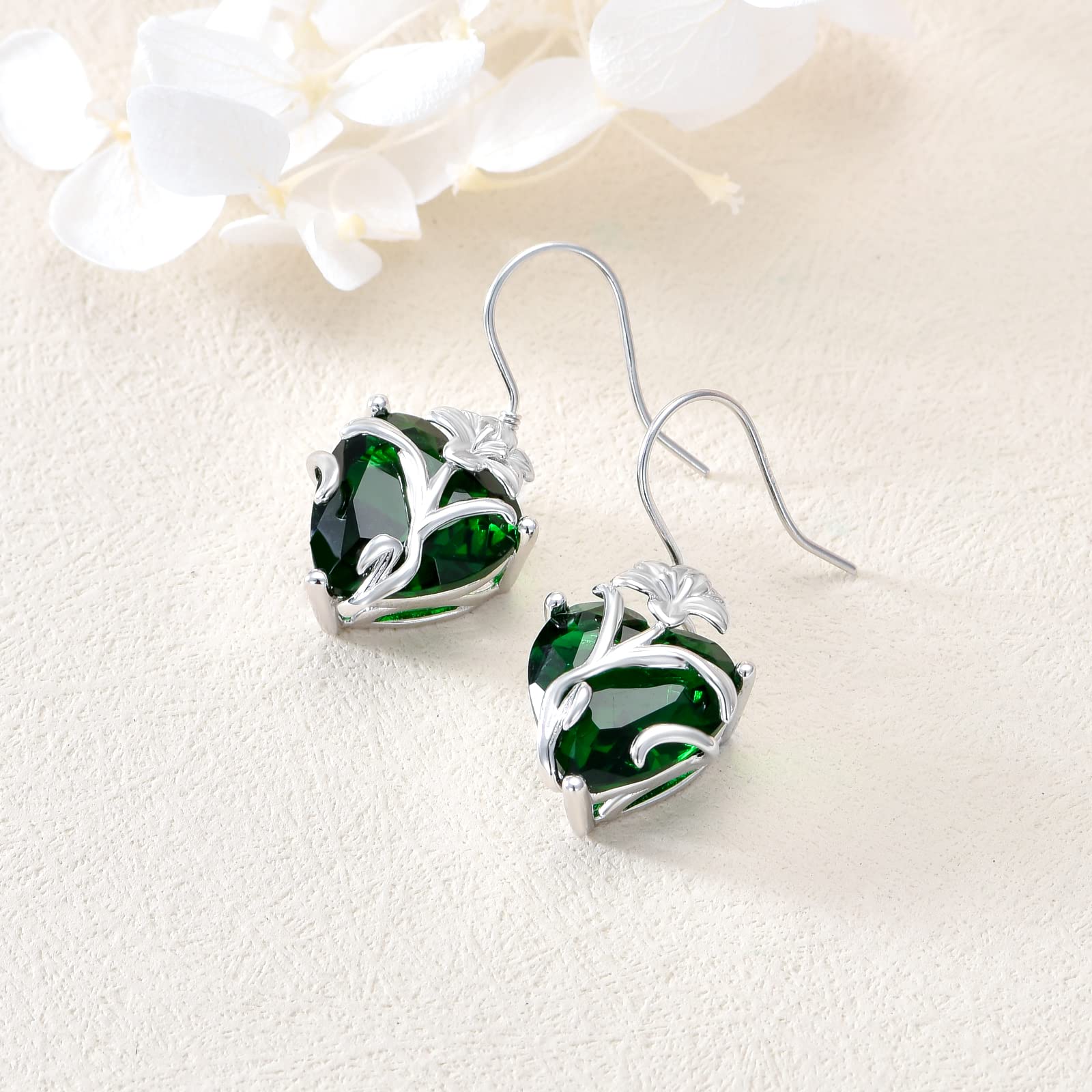 TOUPOP Sterling Silver Birth Month Flower Drop Earrings for Women - Crystal Dangle Earrings, Birthday Jewelry Gifts for Girls & Women | Perfect for Valentine's Day, Mother's Day & Special Occasions