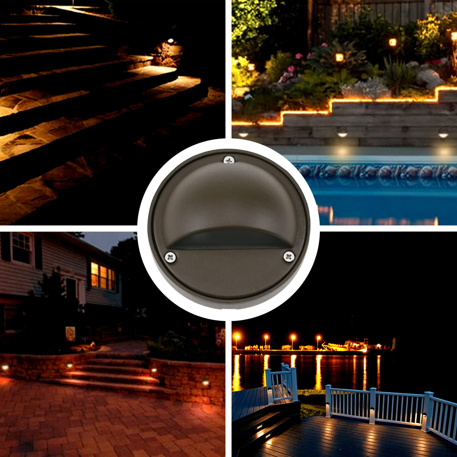 2W LED Deck Lights - Low Voltage Outdoor Landscape Lighting with Replaceable G4 Bulbs (3000K Warm White, Aluminum Housing, Bronze) - Pack of 10 for Stairs, Pathways, Walkways, Decks & Garden Lighting