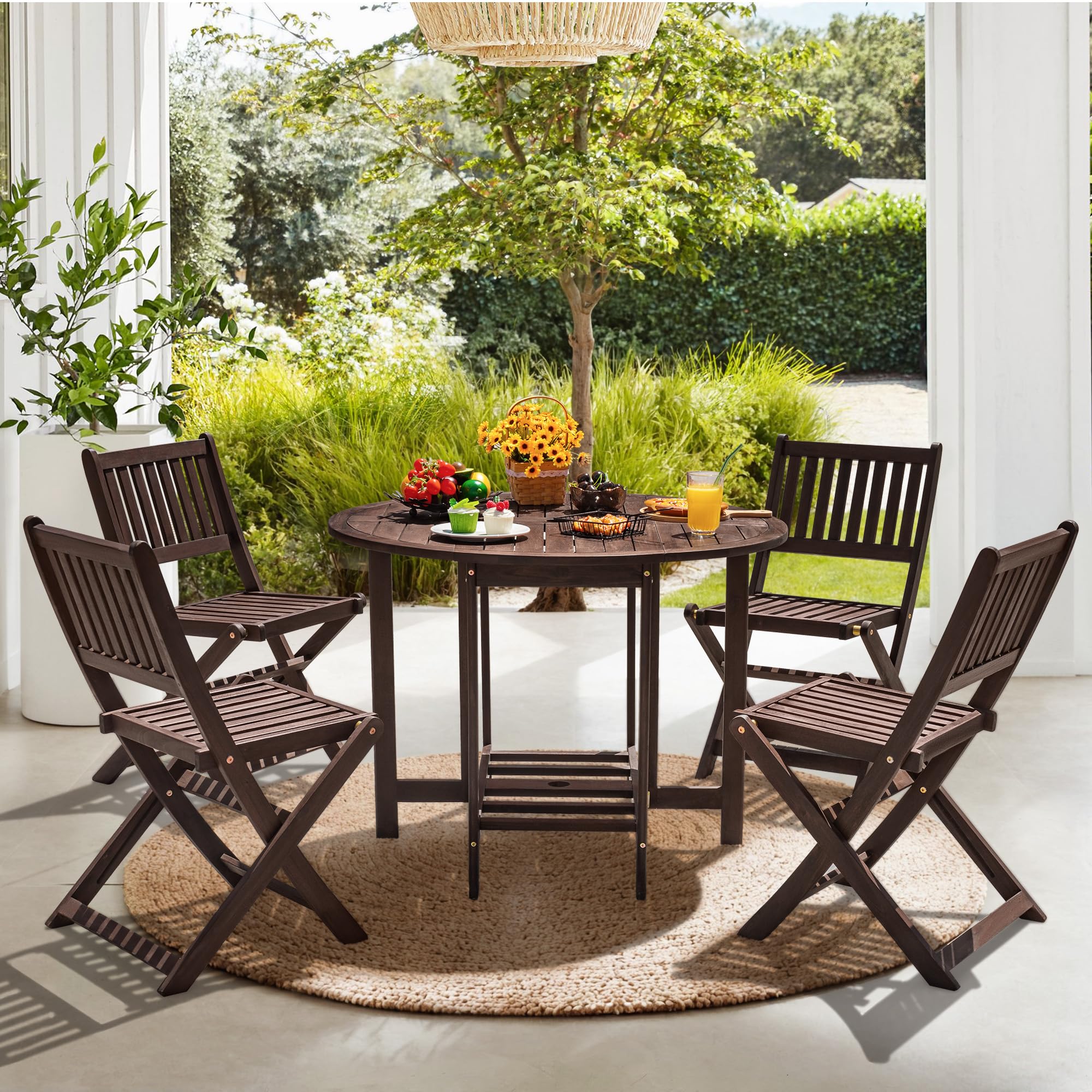 Devoko 5-Piece Acacia Wood Outdoor Dining Set - 37