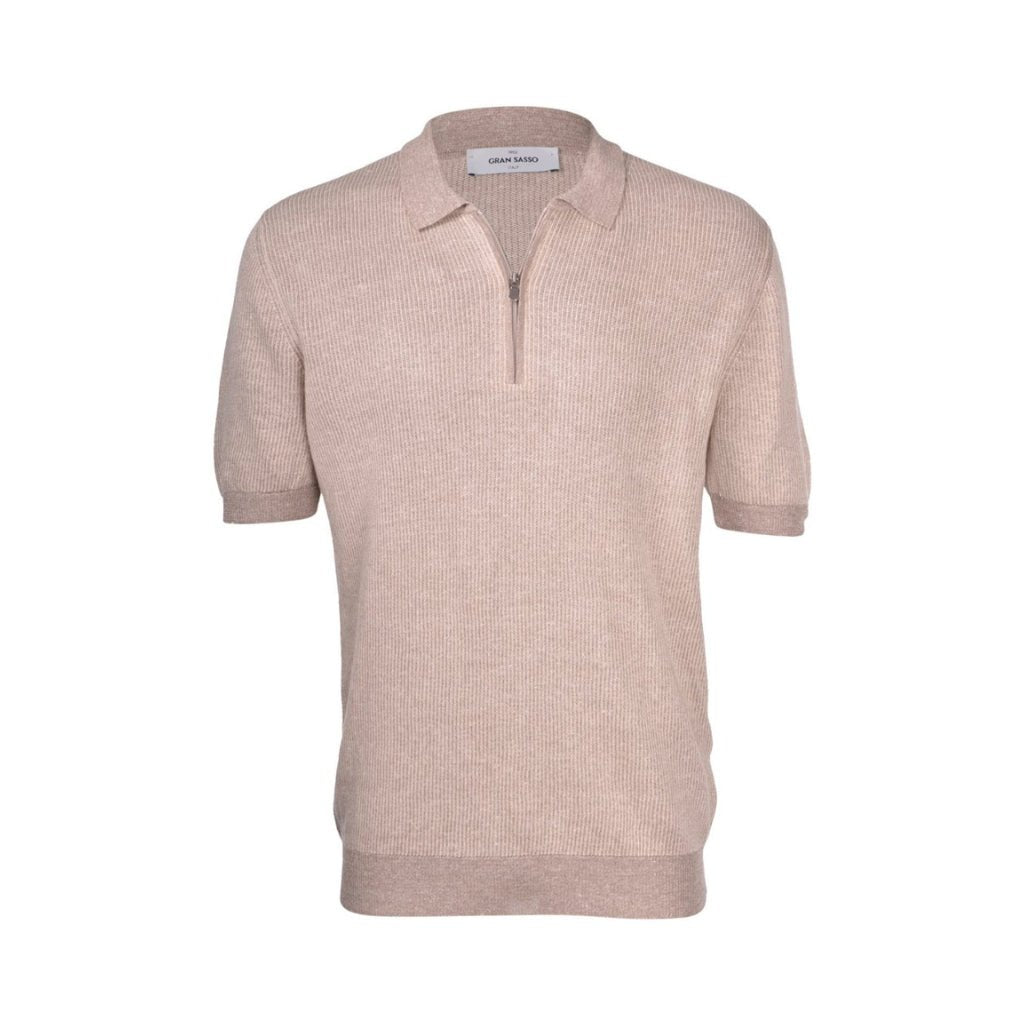 GRAN SASSO Men's 2-Tone Cotton Linen Stripe Polo Shirt - Beige | Breathable Summer Casual Wear for Outdoor Activities & Office