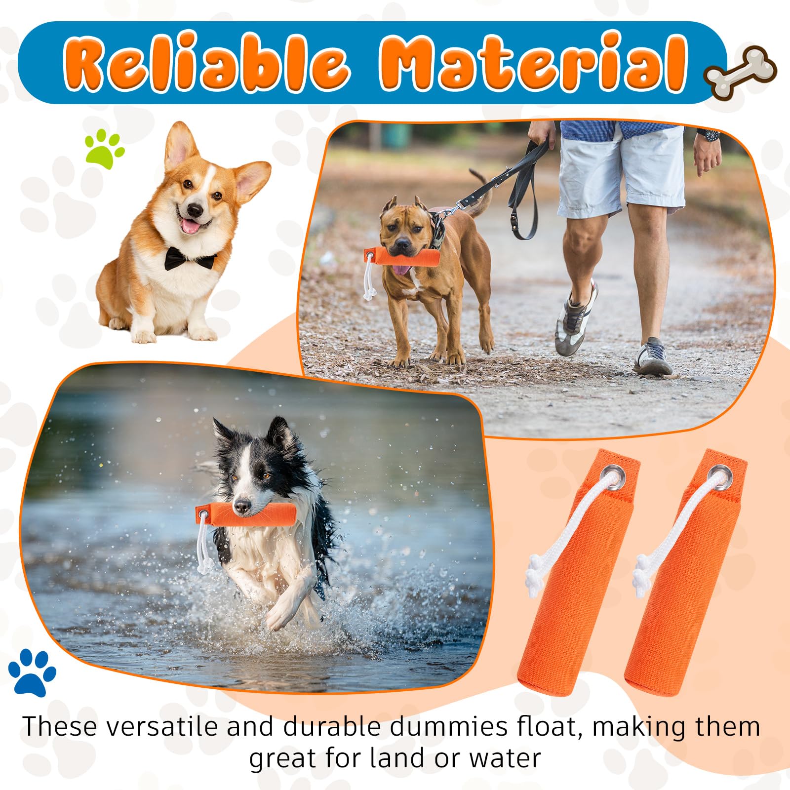 2 Pack Orange Dog Training Bumpers - 9.8 x 2.8 Inch Canvas Hunting Dummy for Retrieval Practice, Field Training & Outdoor Dog Exercises (Not Chew Toys) - Perfect for Hunting Dogs, Retrievers & Field Training Sessions