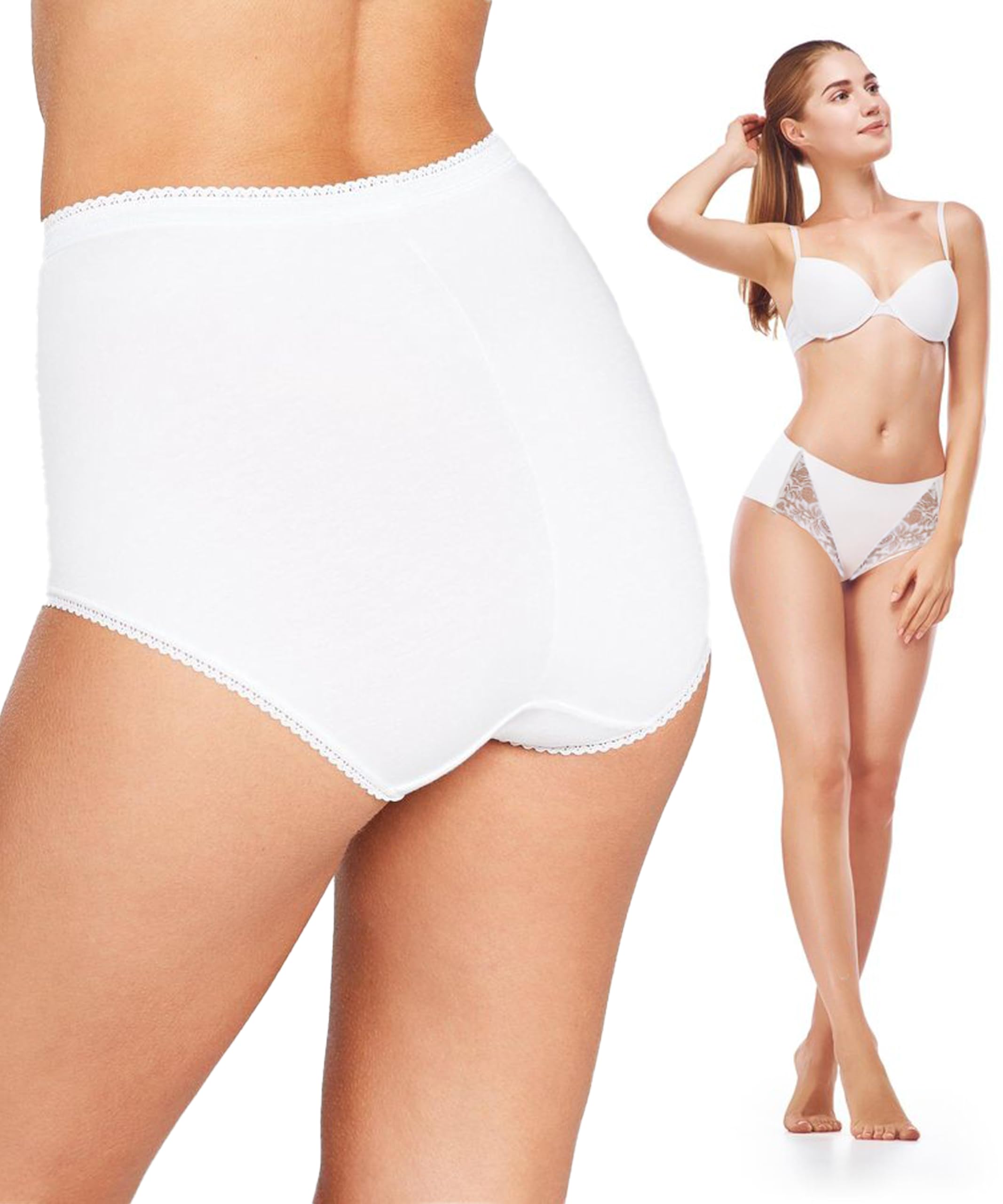 3 Pack Women's Full Coverage Lace Stretch Briefs - Comfortable Cotton Bikini Underwear with Support for Daily Wear, Sleep & Travel