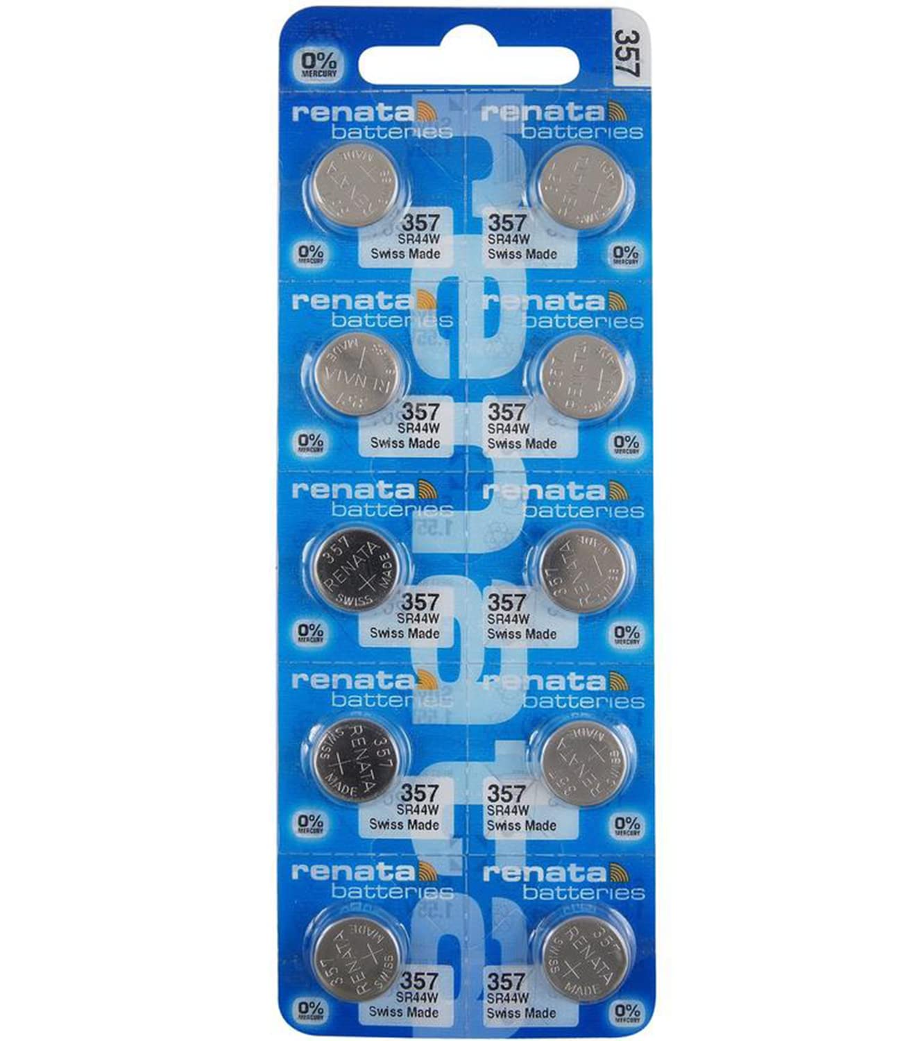 Renata 357 SR44W Silver Oxide Watch Batteries - 1.55V Long-Lasting Power (10-Pack) for Watches, Calculators, Cameras & Medical Devices