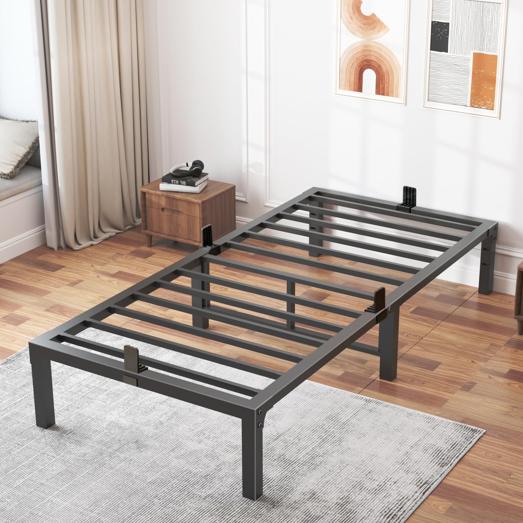 FUIOBYVV 14 Inch Heavy Duty Metal Twin Bed Frame - Supports Up to 3500 lbs, No Box Spring Needed, Sturdy Steel Slat Design, Noise Free & Easy Assembly - Perfect for Kids Rooms, Guest Beds & Small Spaces