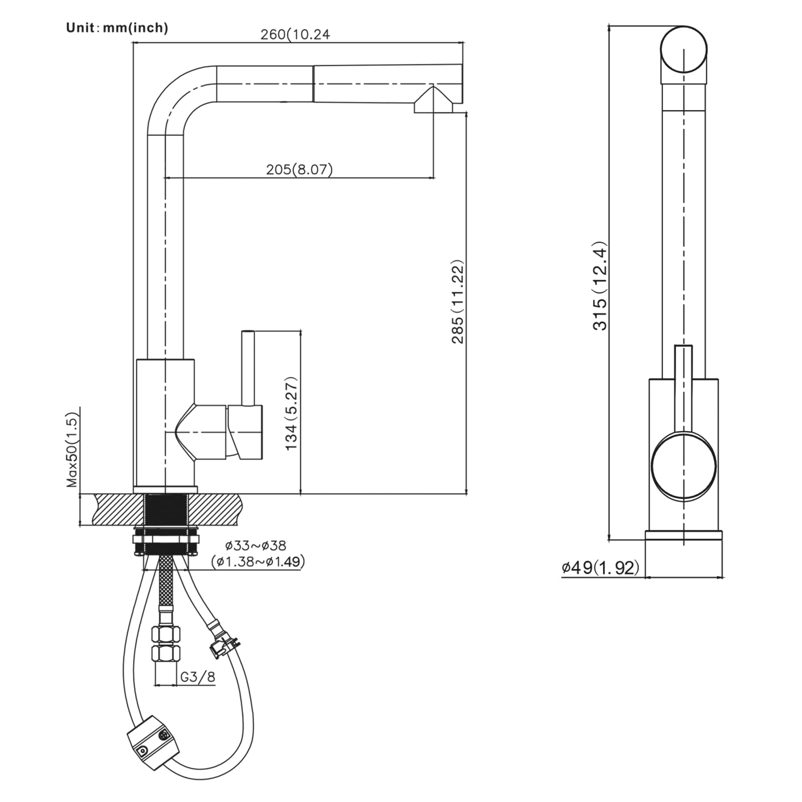CECIPA Stainless Steel Pull-Out Kitchen Faucet with 360° Swivel Sprayer & Removable Aerator - No Drip Design for Modern Home Kitchen Sink (Ideal for Washing Dishes, Filling Pots & Cleaning Countertops)