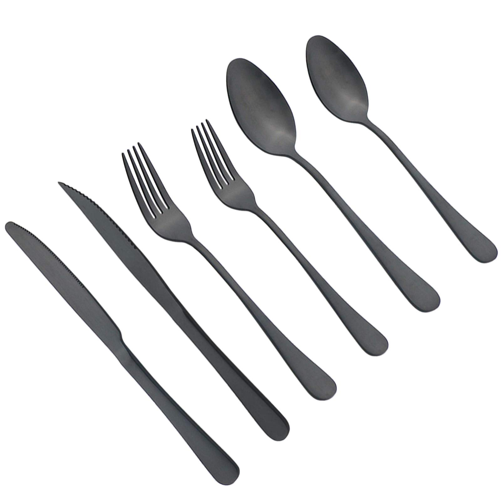 24-Piece Matte Black Silverware Set for 4 - Stainless Steel Flatware Set with Steak Knife, Fork & Spoon - Wedding & Housewarming Gift - Perfect for Dinner Parties, Holiday Meals & Formal Dining